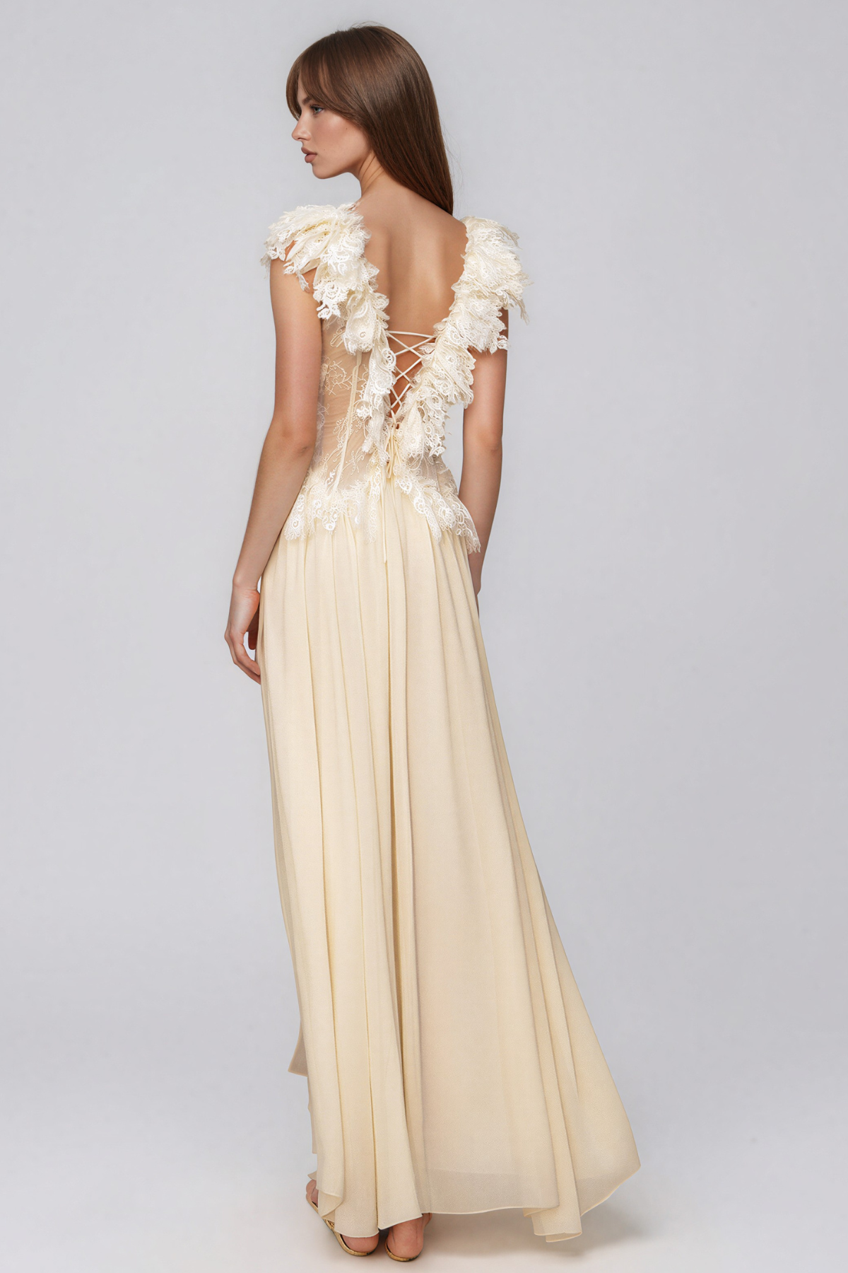Kahikina V Neck Ruffle Lace Maxi Dress