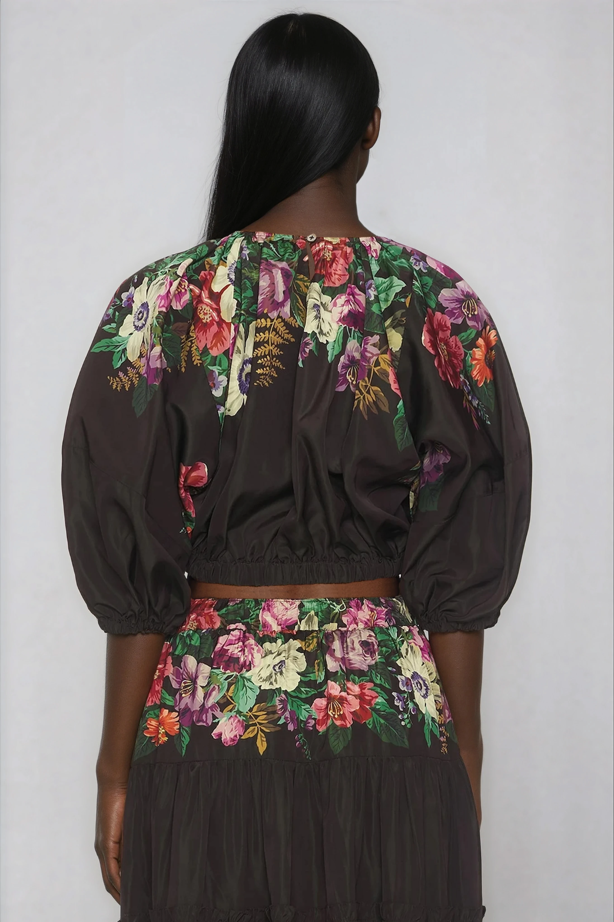 Giotto Balloon Sleeve Flower Ruch Skirt Set