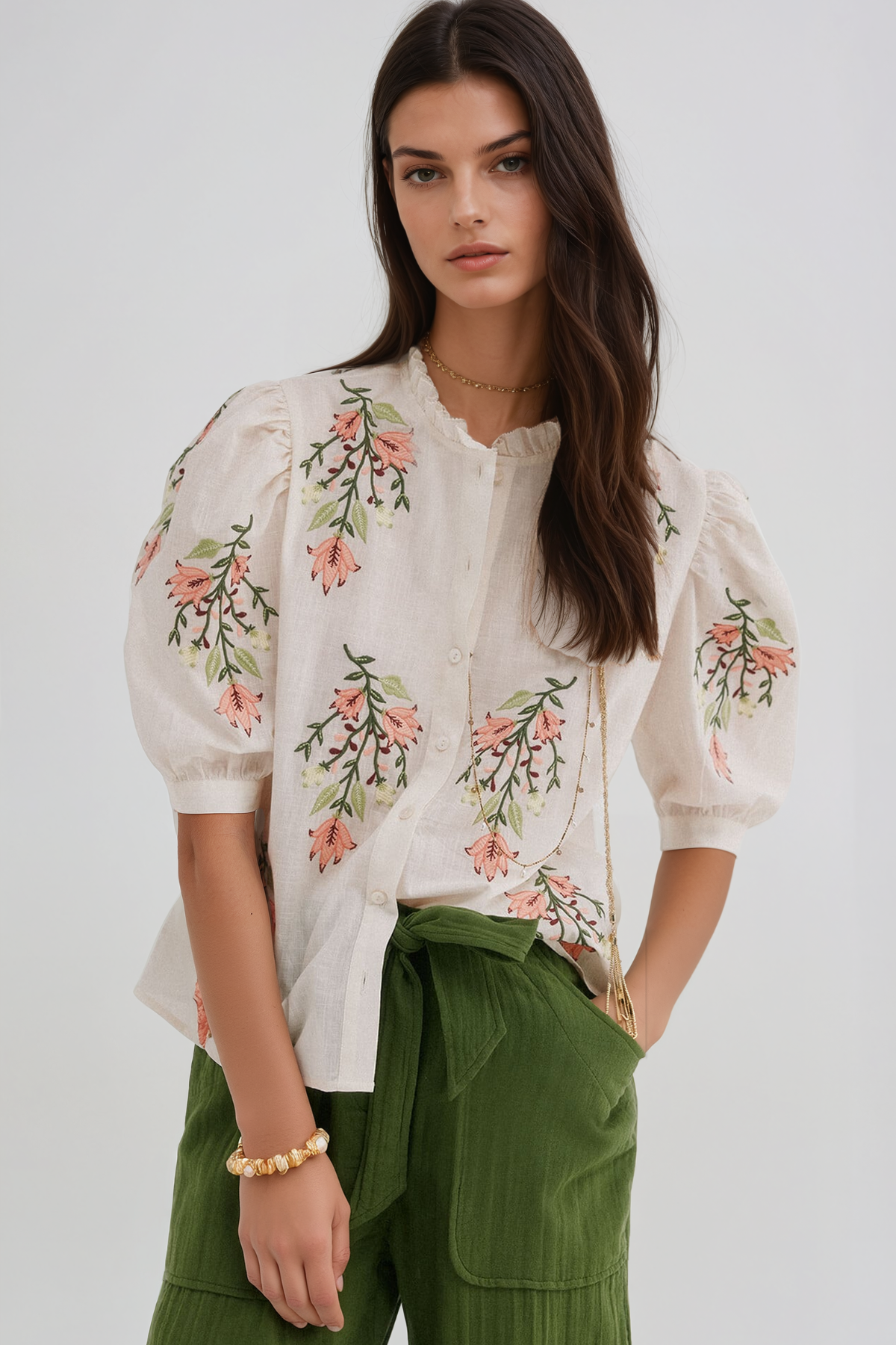 Hermanni Puff Sleeve Embroidered Floral Top