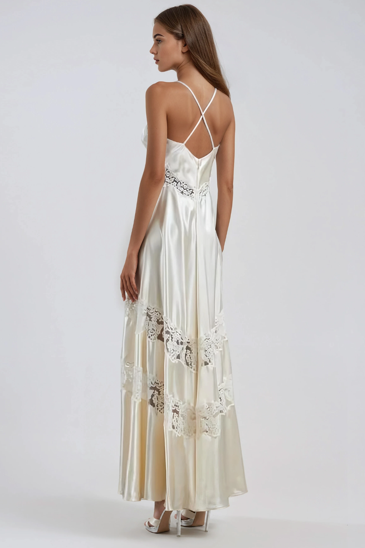 Hamidah Spaghetti Satin Lace Maxi Dress