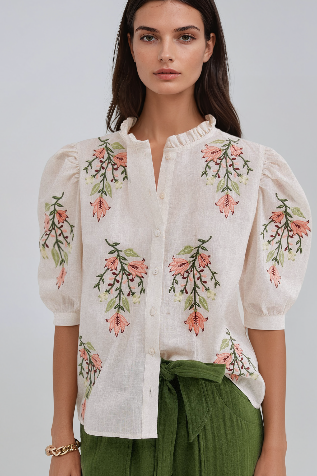 Hermanni Puff Sleeve Embroidered Floral Top