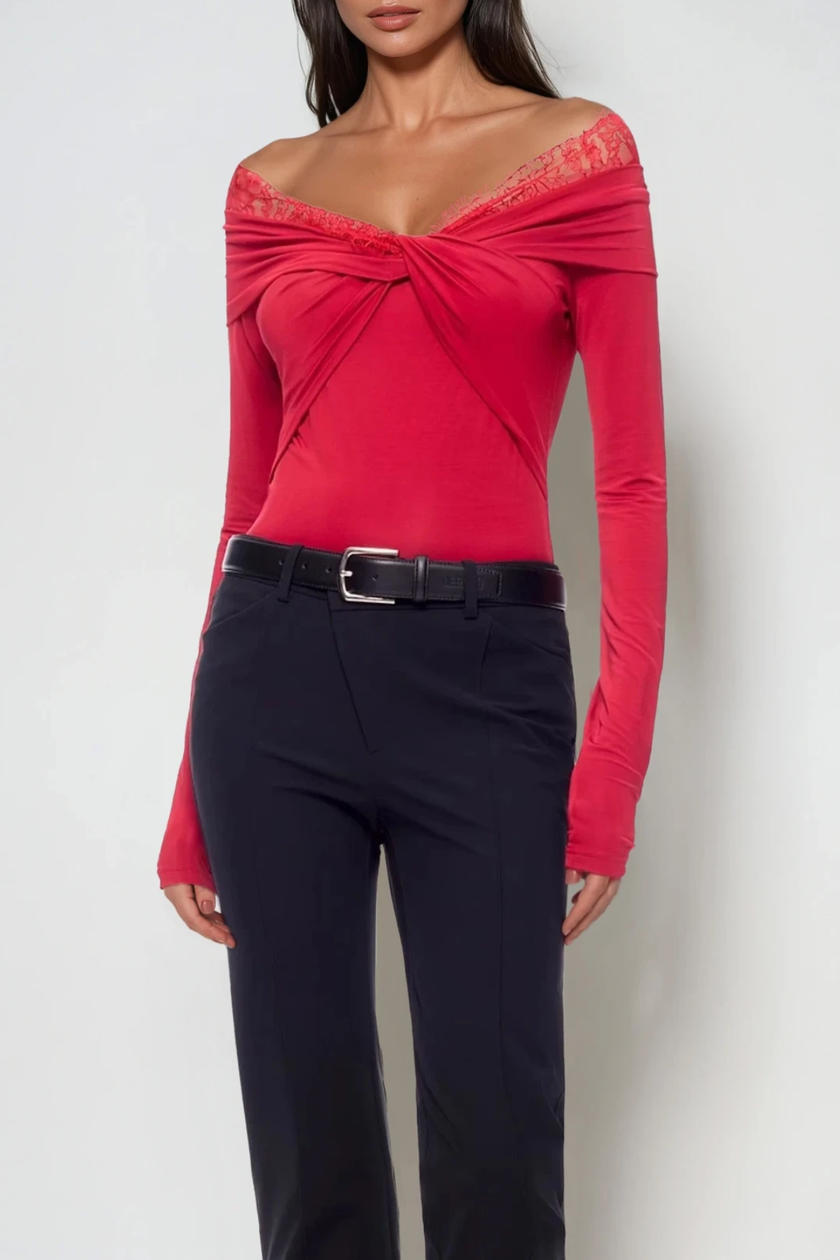 Dugald Lace Off Shoulder Twist Top In Red