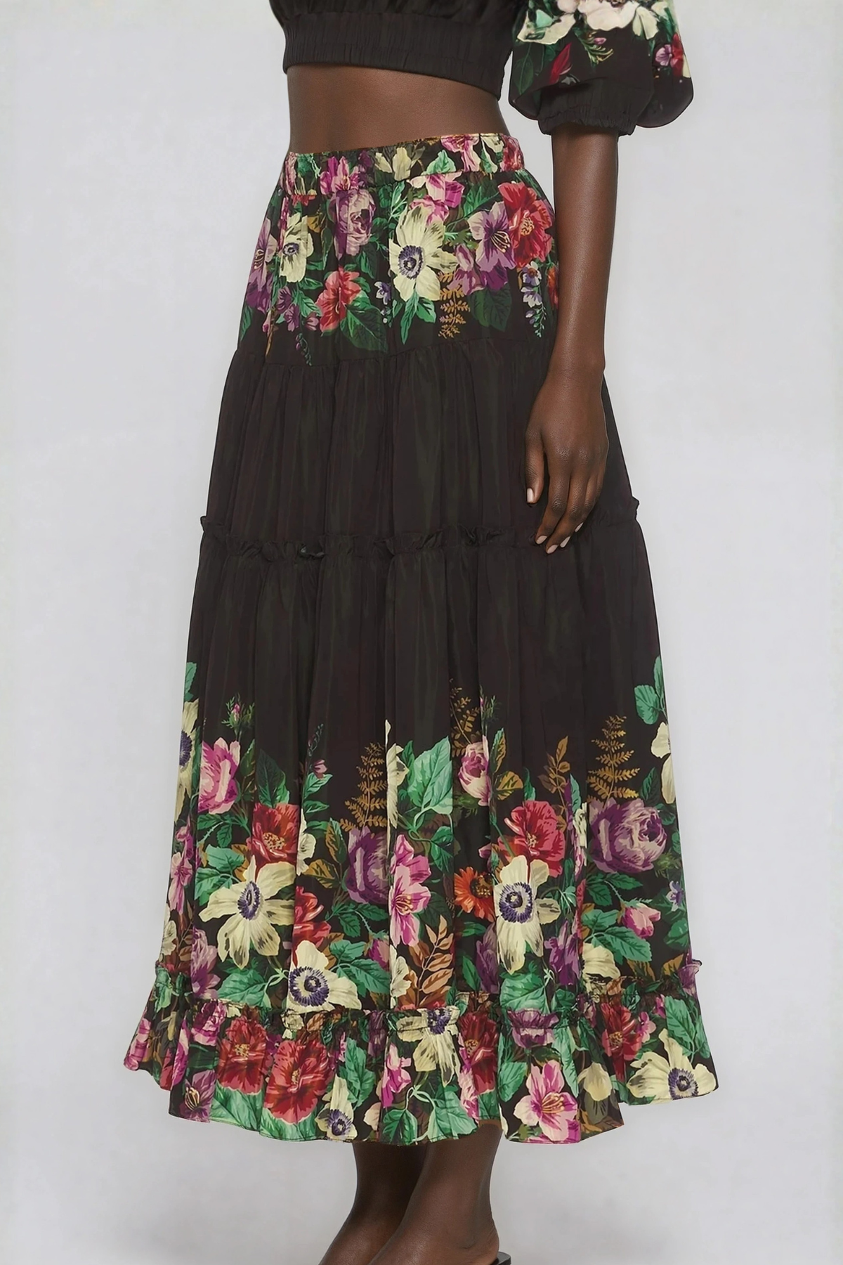 Giotto Balloon Sleeve Flower Ruch Skirt Set