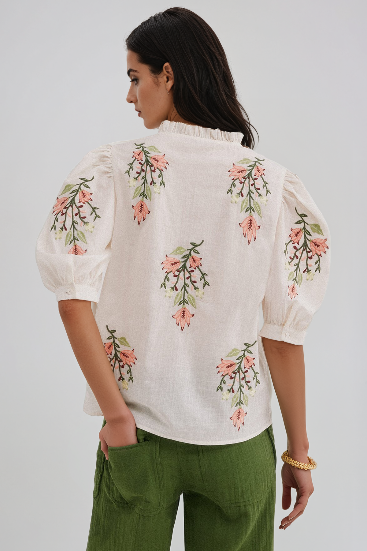 Hermanni Puff Sleeve Embroidered Floral Top
