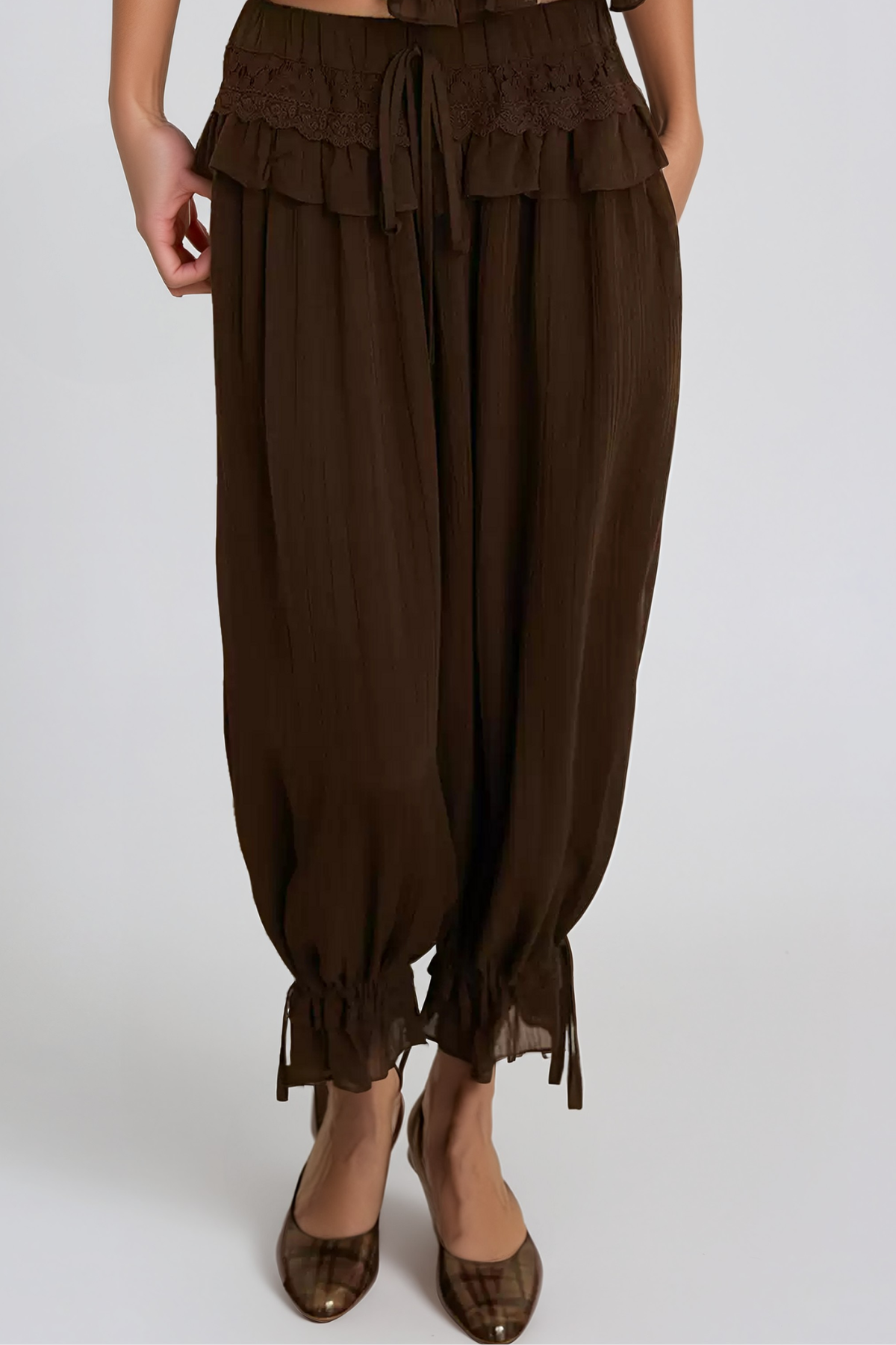 Hepzibah Spaghetti Ruffle Ruch Pants Set