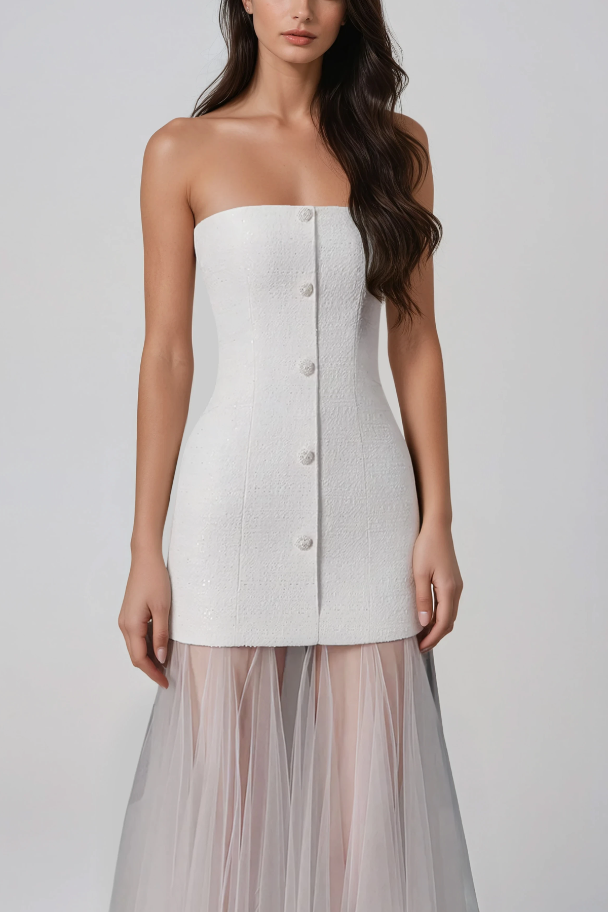 Haoua Strapless Mesh Ruch Maxi Dress