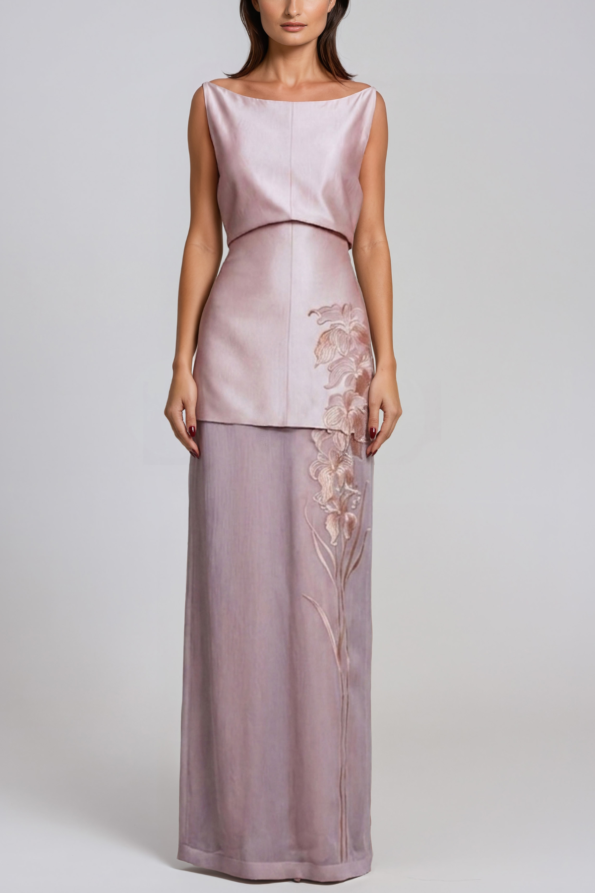Jaanika Satin Flower Mesh Maxi Dress