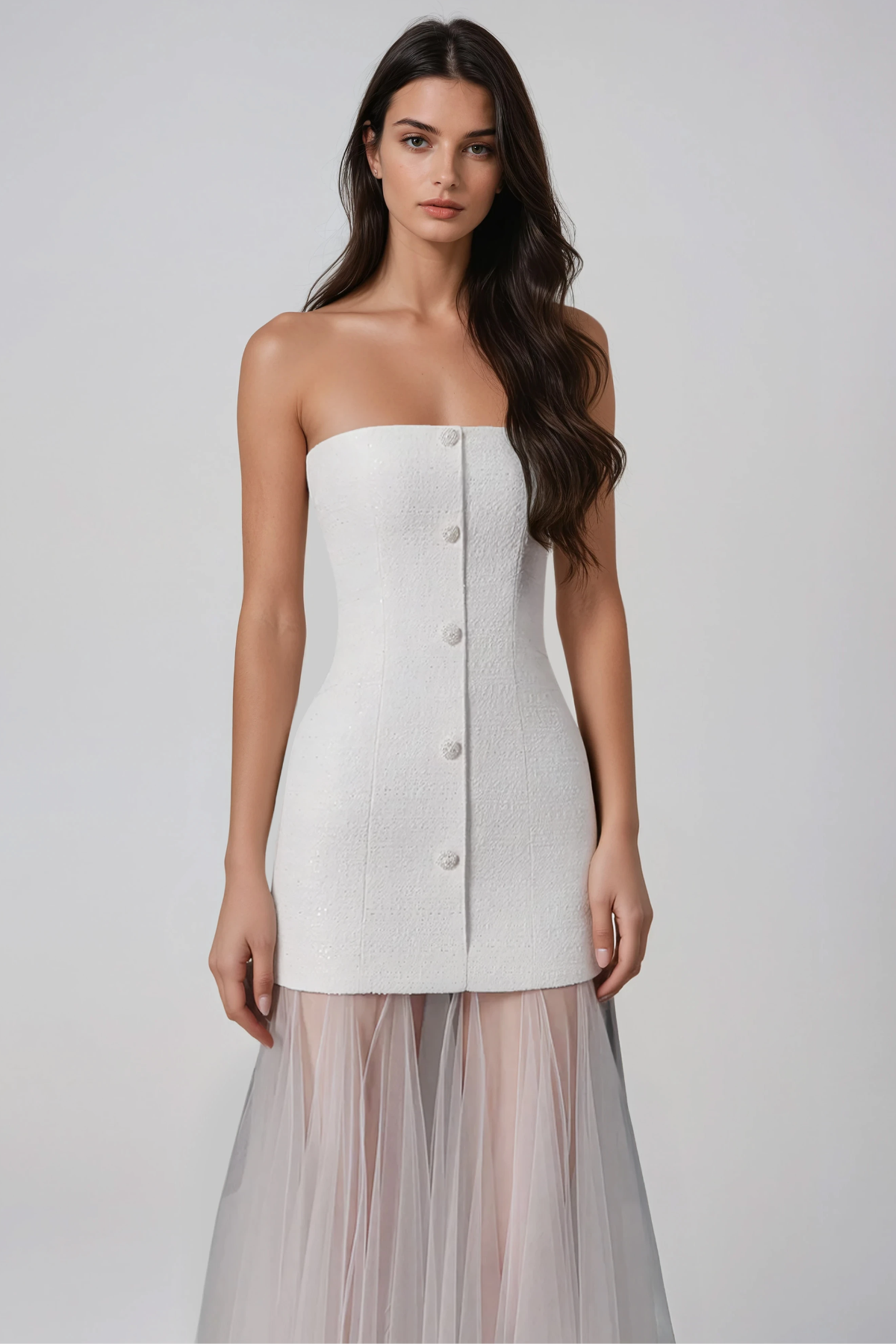 Haoua Strapless Mesh Ruch Maxi Dress