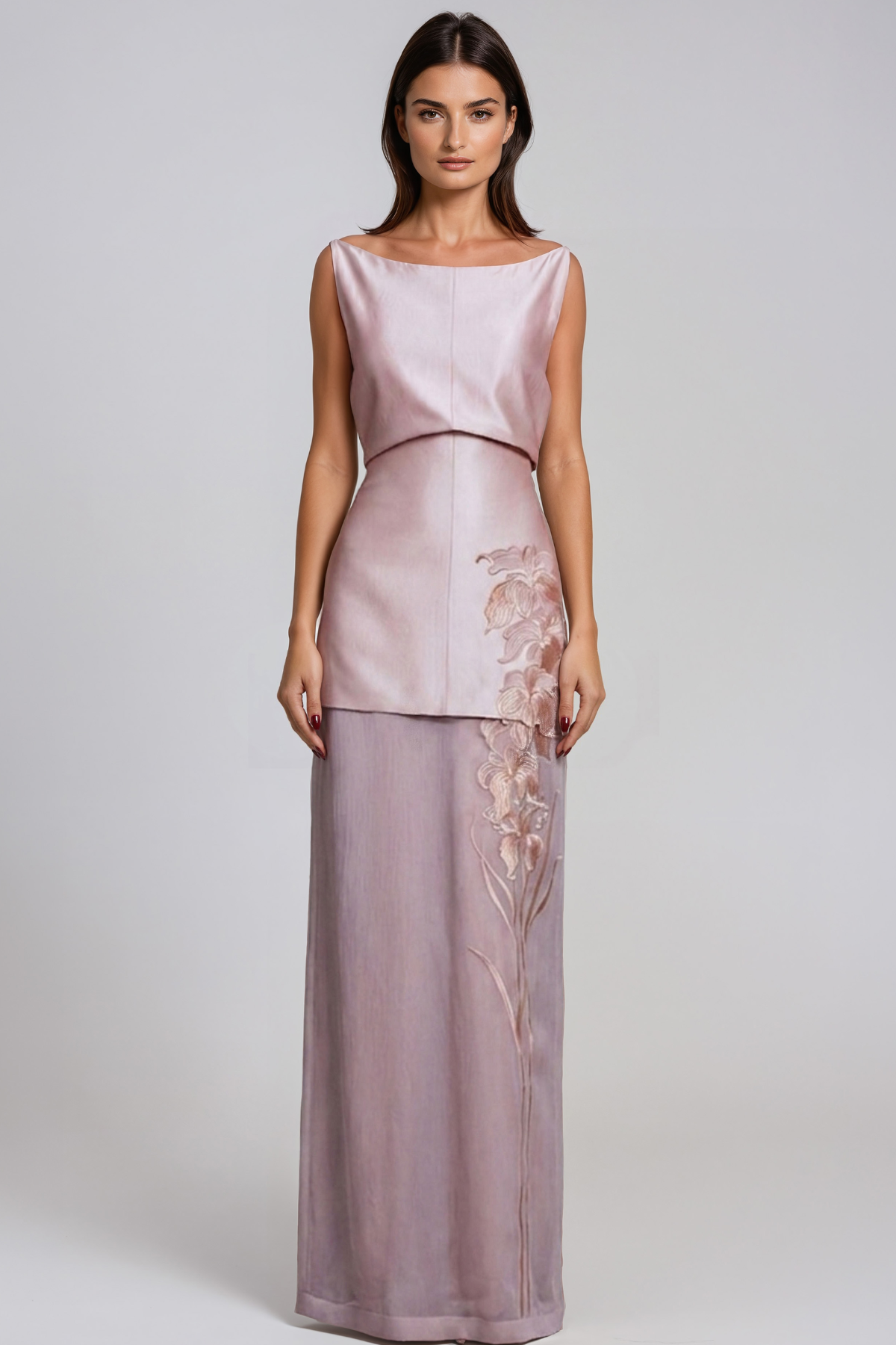 Jaanika Satin Flower Mesh Maxi Dress