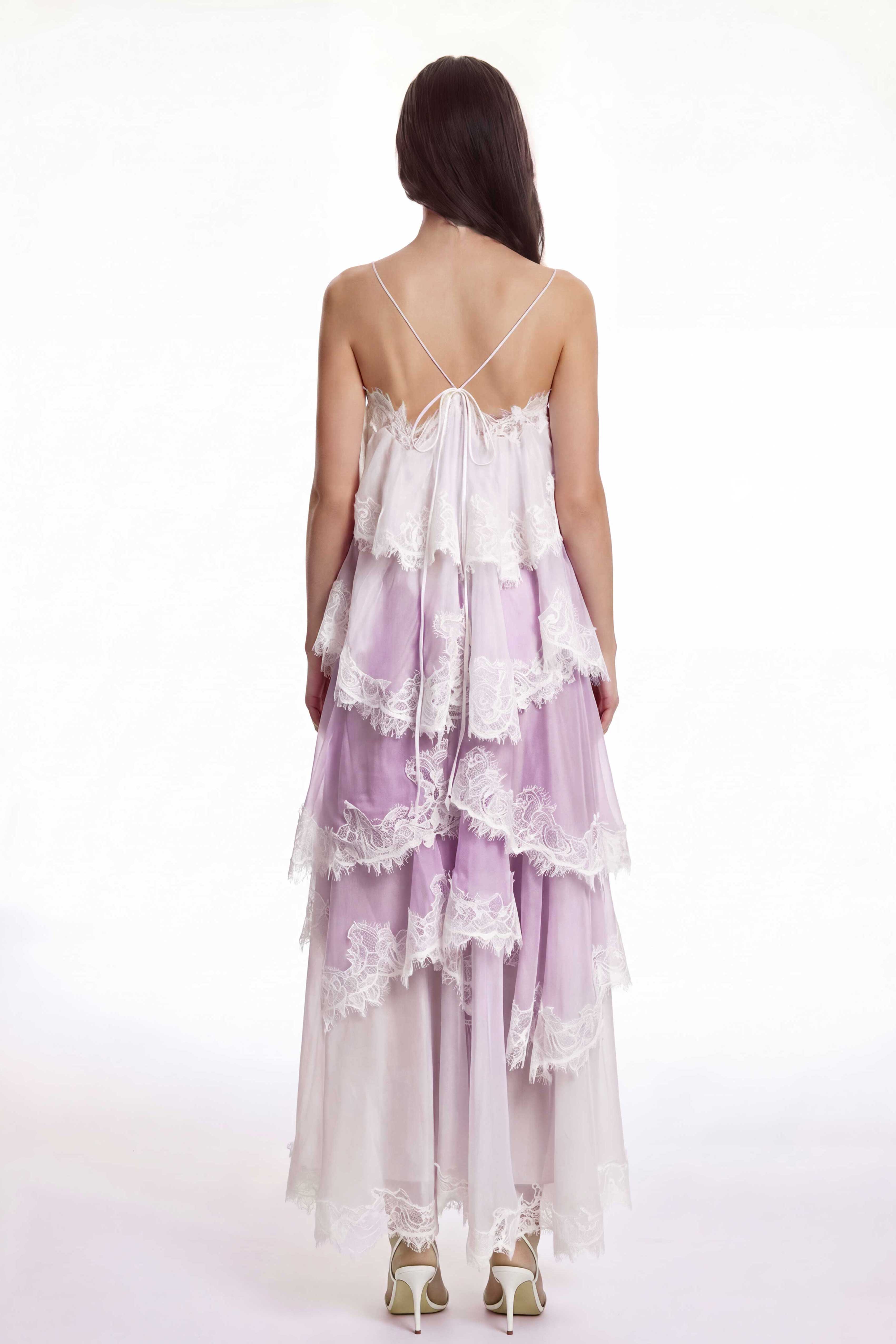 Drummond Spaghetti Hayley Lace Maxi Tiered Dress In Purple