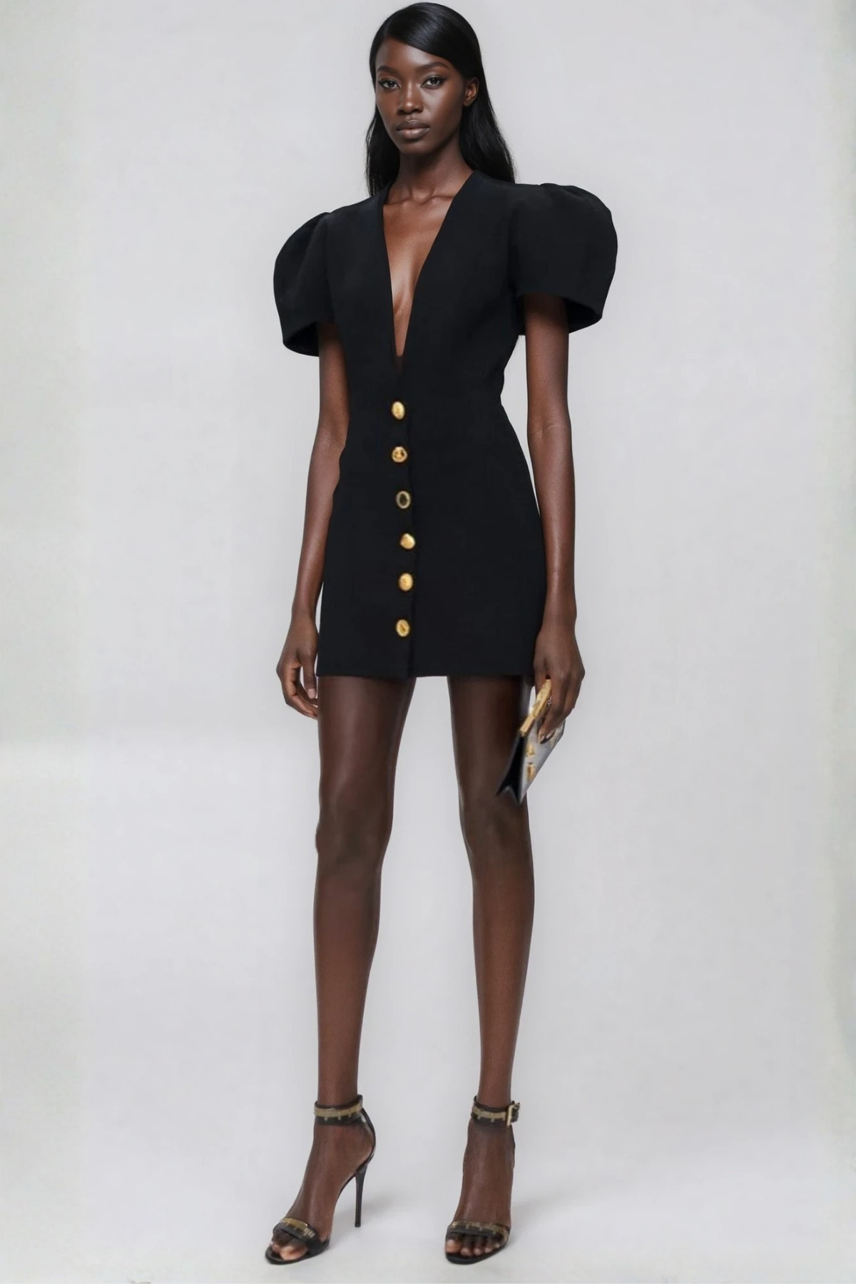 Giraldo Puff Sleeve Button Mini Dress