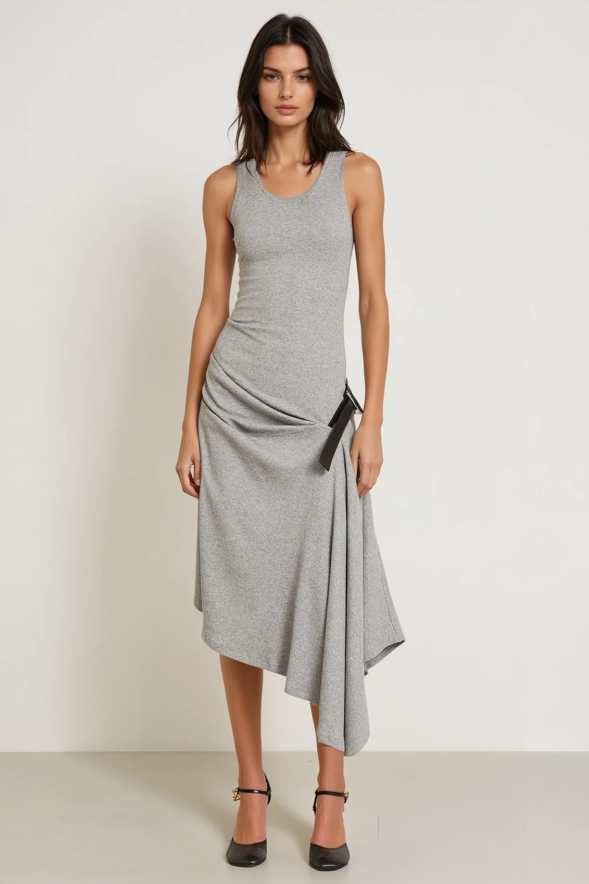 Henrijs Sleeveless Asymmetric Knit Midi Dress