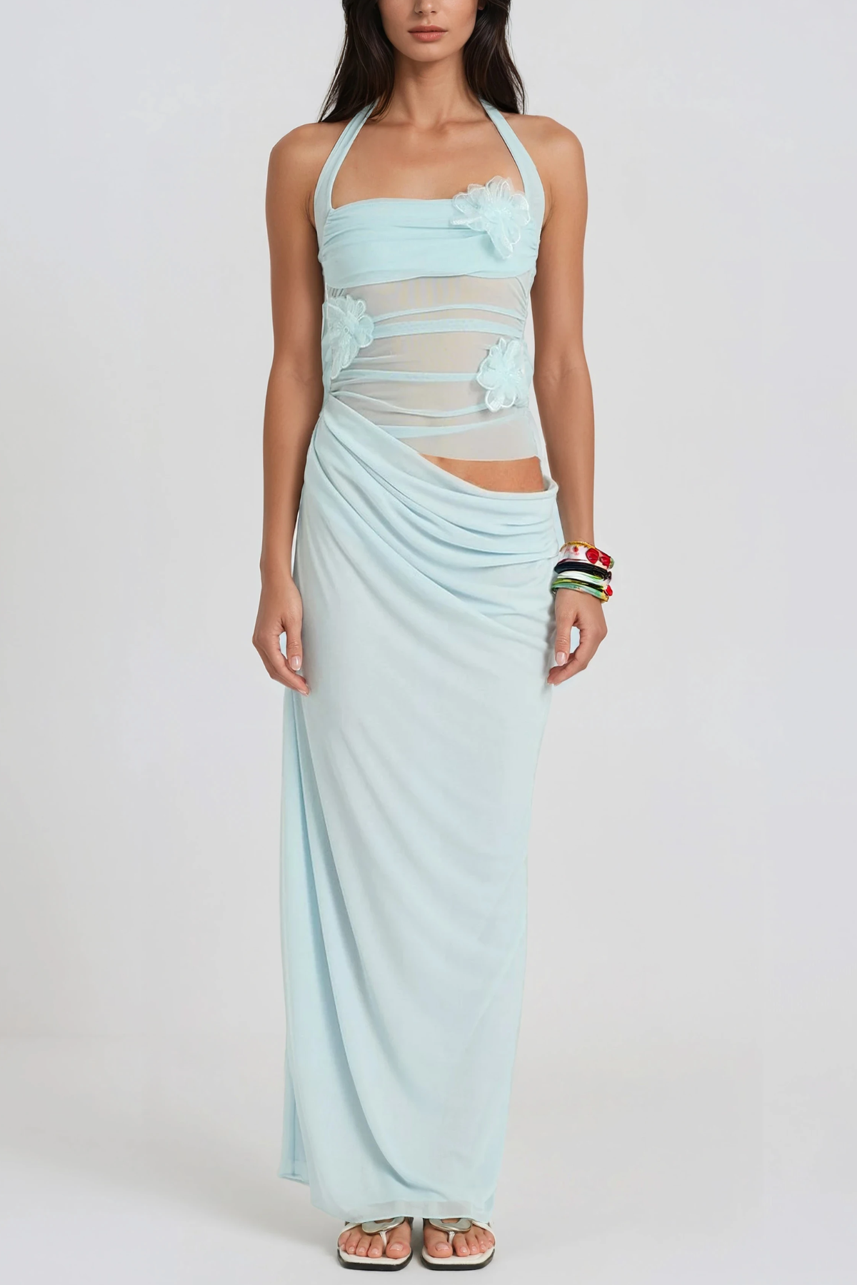 Herry Halter Neck Cutout Draped Maxi Dress
