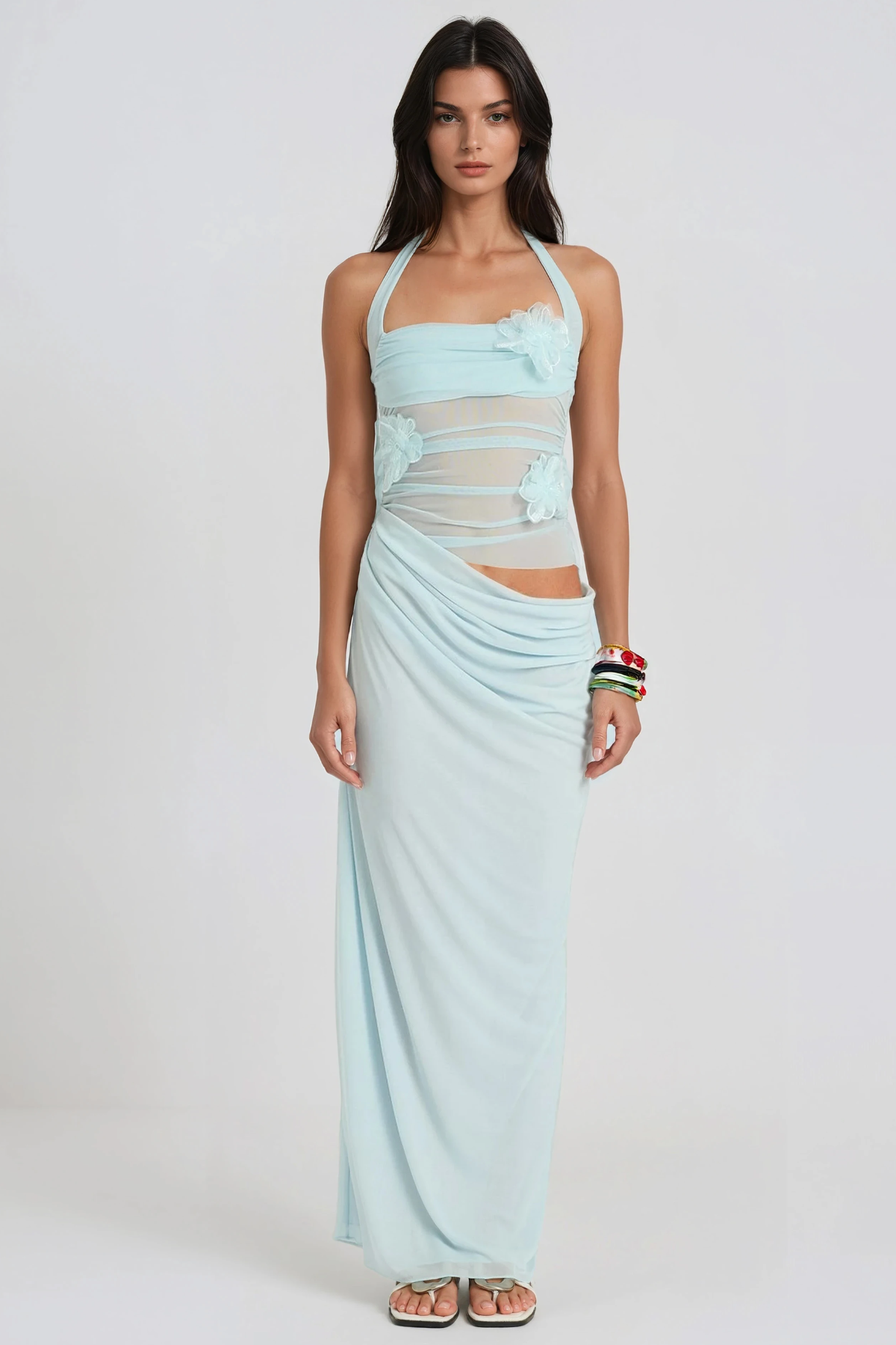 Herry Halter Neck Cutout Draped Maxi Dress