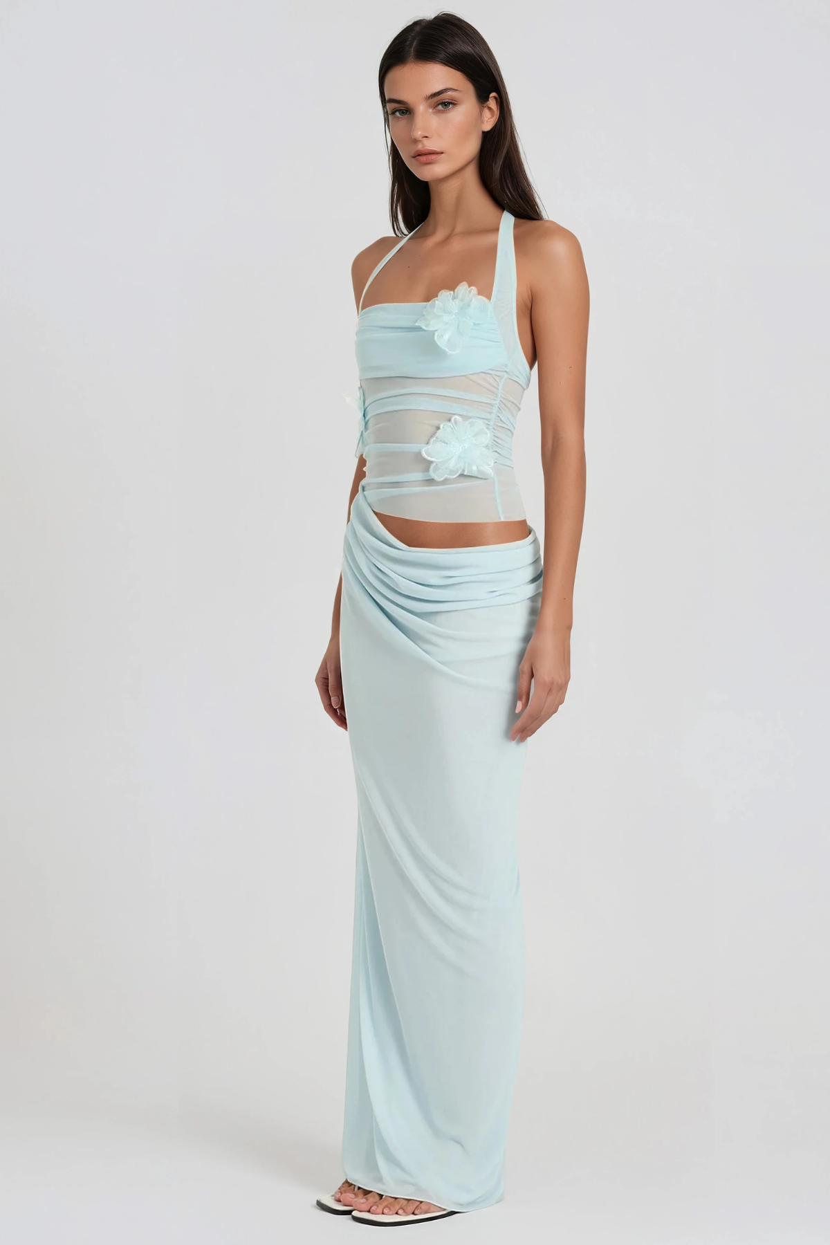 Herry Halter Neck Cutout Draped Maxi Dress
