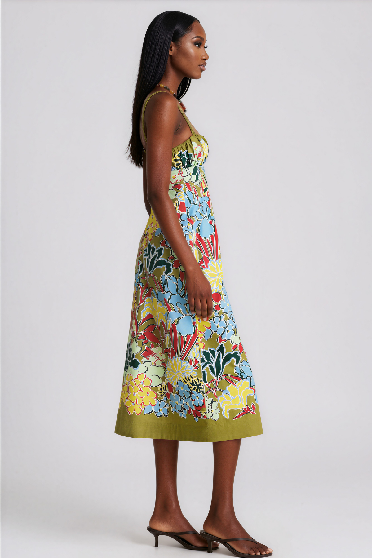 Kahedin Floral Ruched Strap Midi Dress