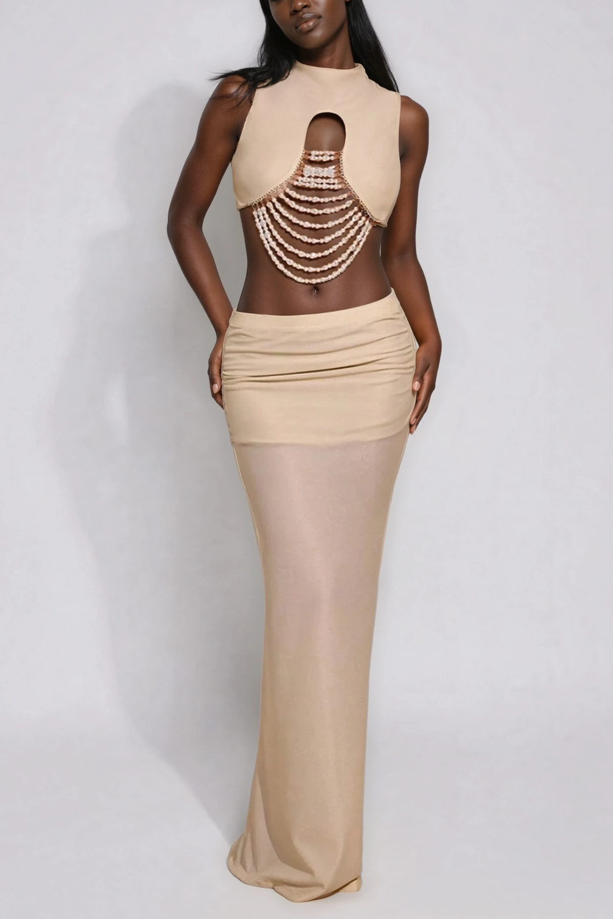 Henrike Backless Pearl Maxi Skirt Set