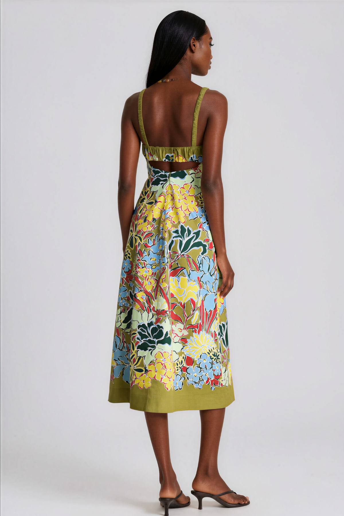 Kahedin Floral Ruched Strap Midi Dress