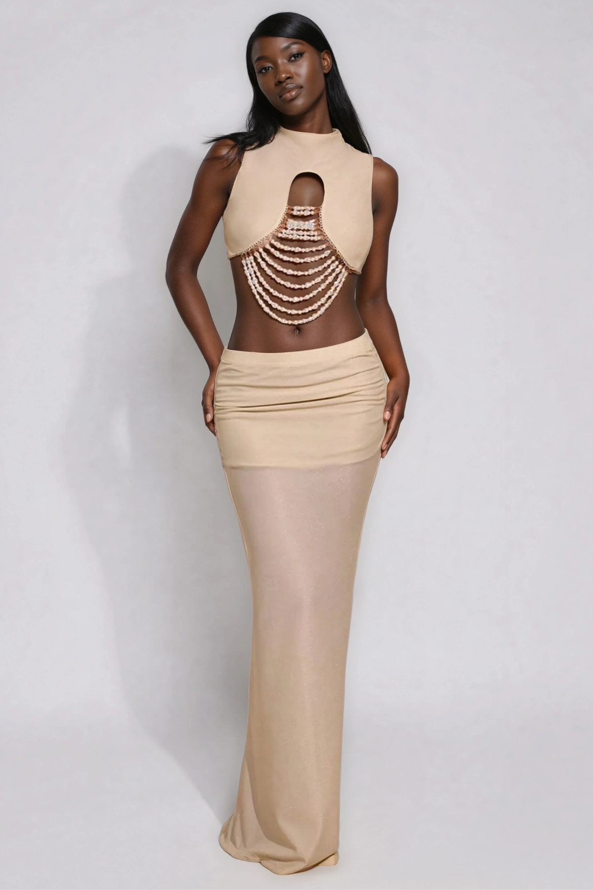 Henrike Backless Pearl Maxi Skirt Set