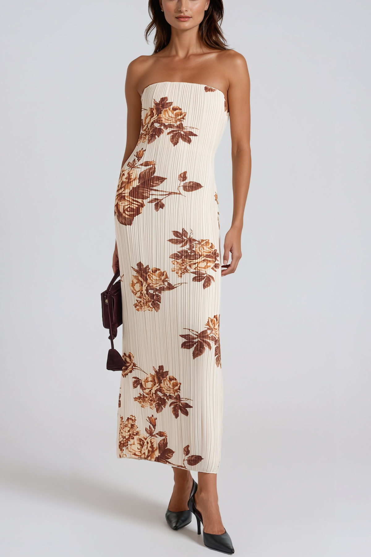 Helgi Strapless Ruch Floral Midi Dress