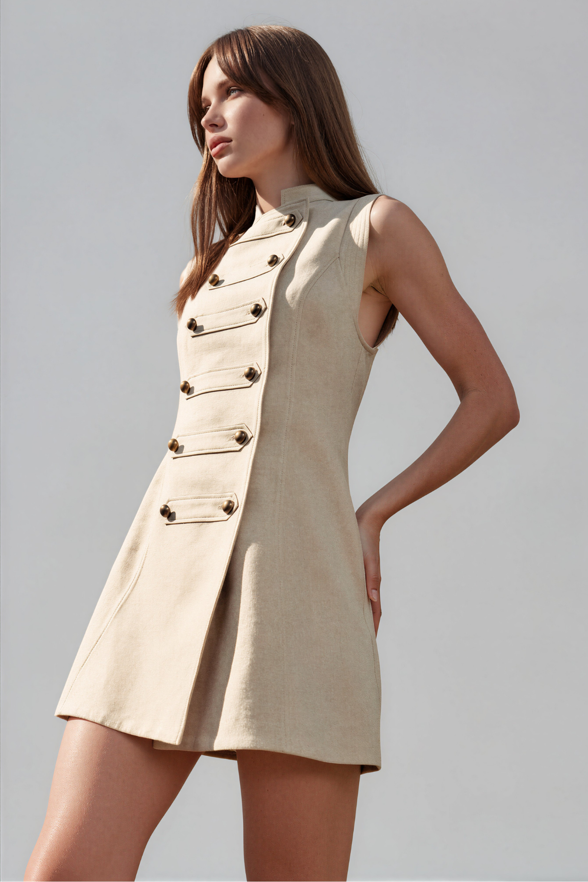 Kafele Button Sleeveless Mini Dress
