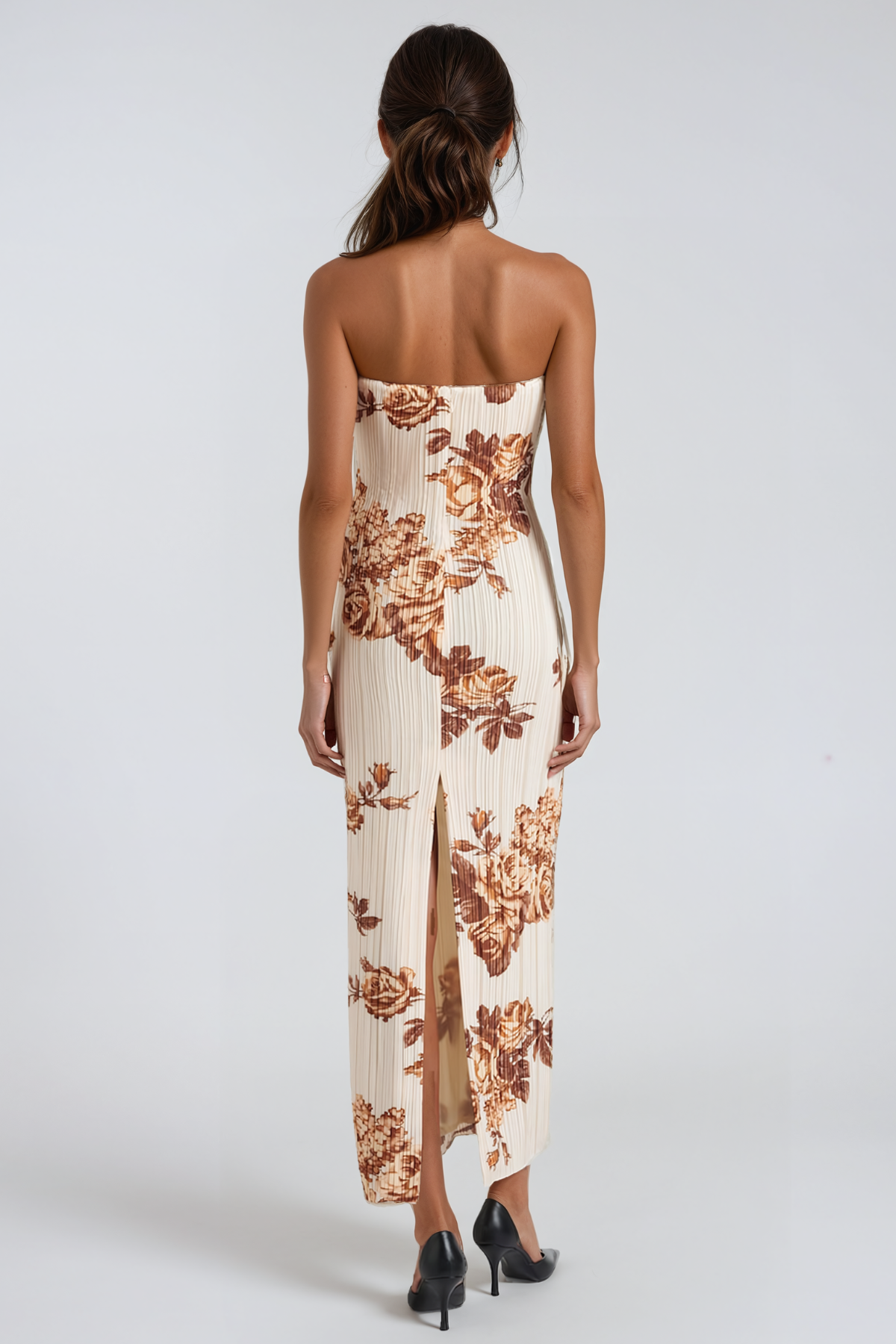 Helgi Strapless Ruch Floral Midi Dress
