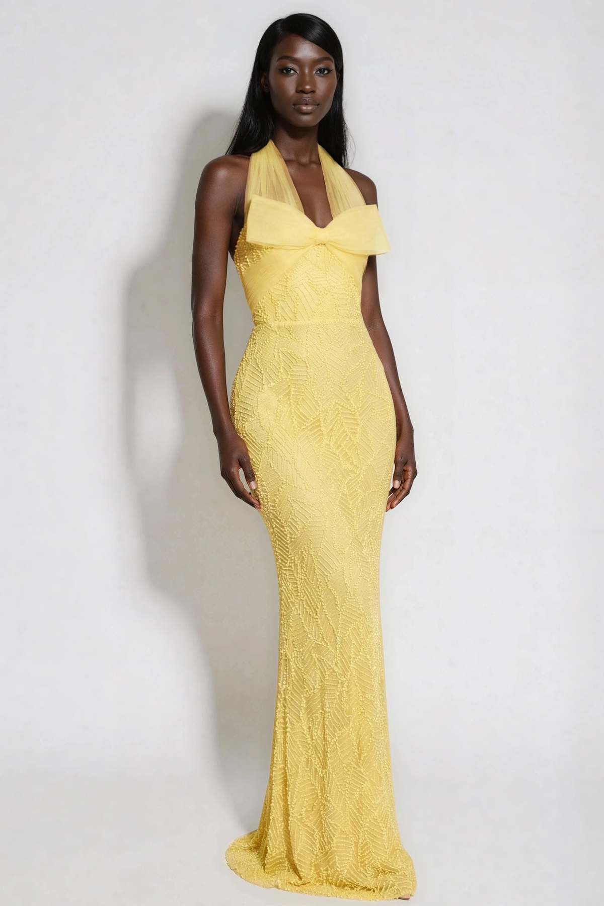 Frederica Halter Neck Bow Embellished Maxi Dress