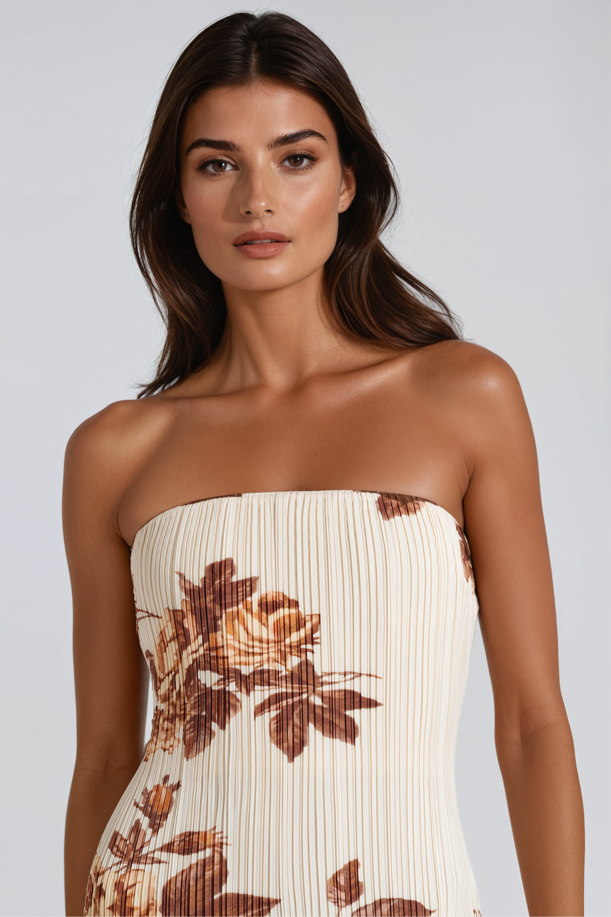 Helgi Strapless Ruch Floral Midi Dress