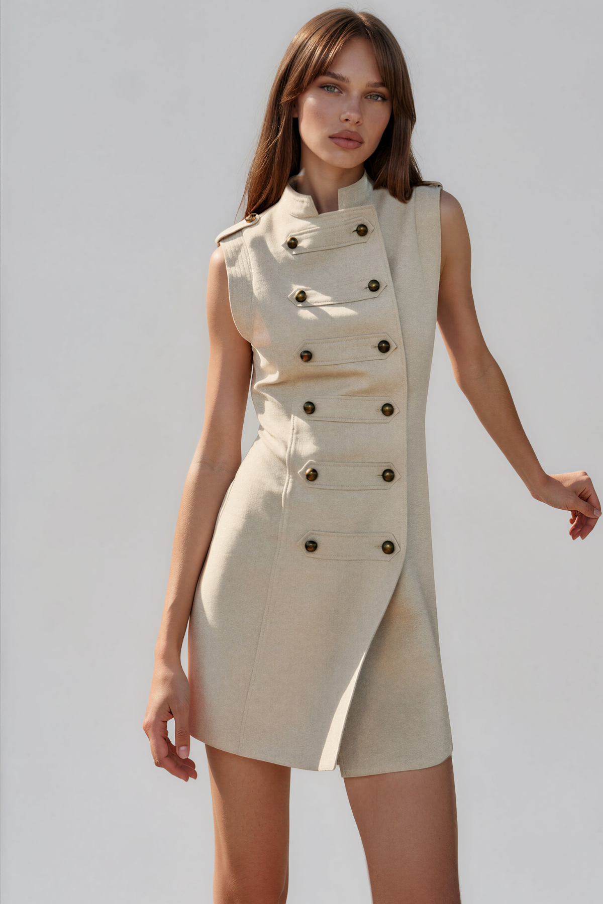 Kafele Button Sleeveless Mini Dress