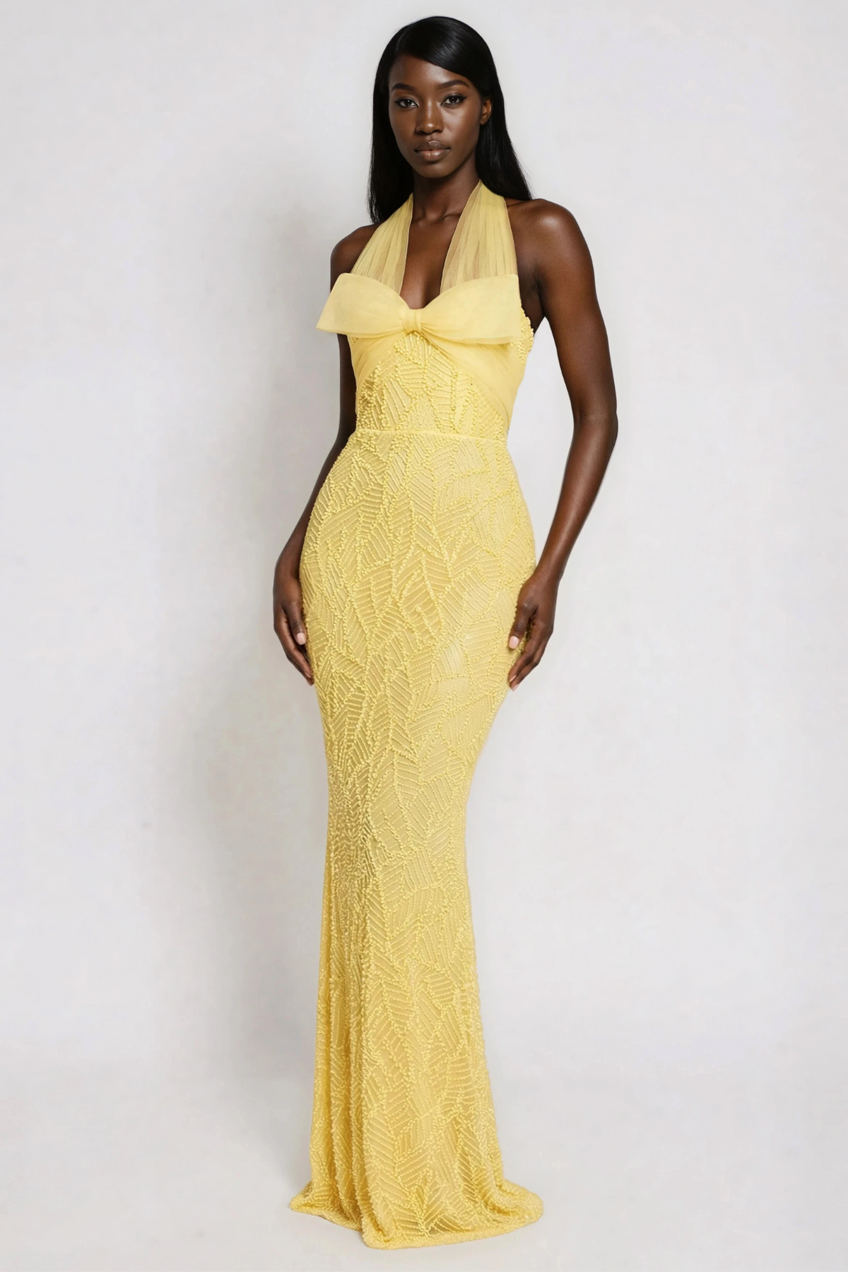 Frederica Halter Neck Bow Embellished Maxi Dress