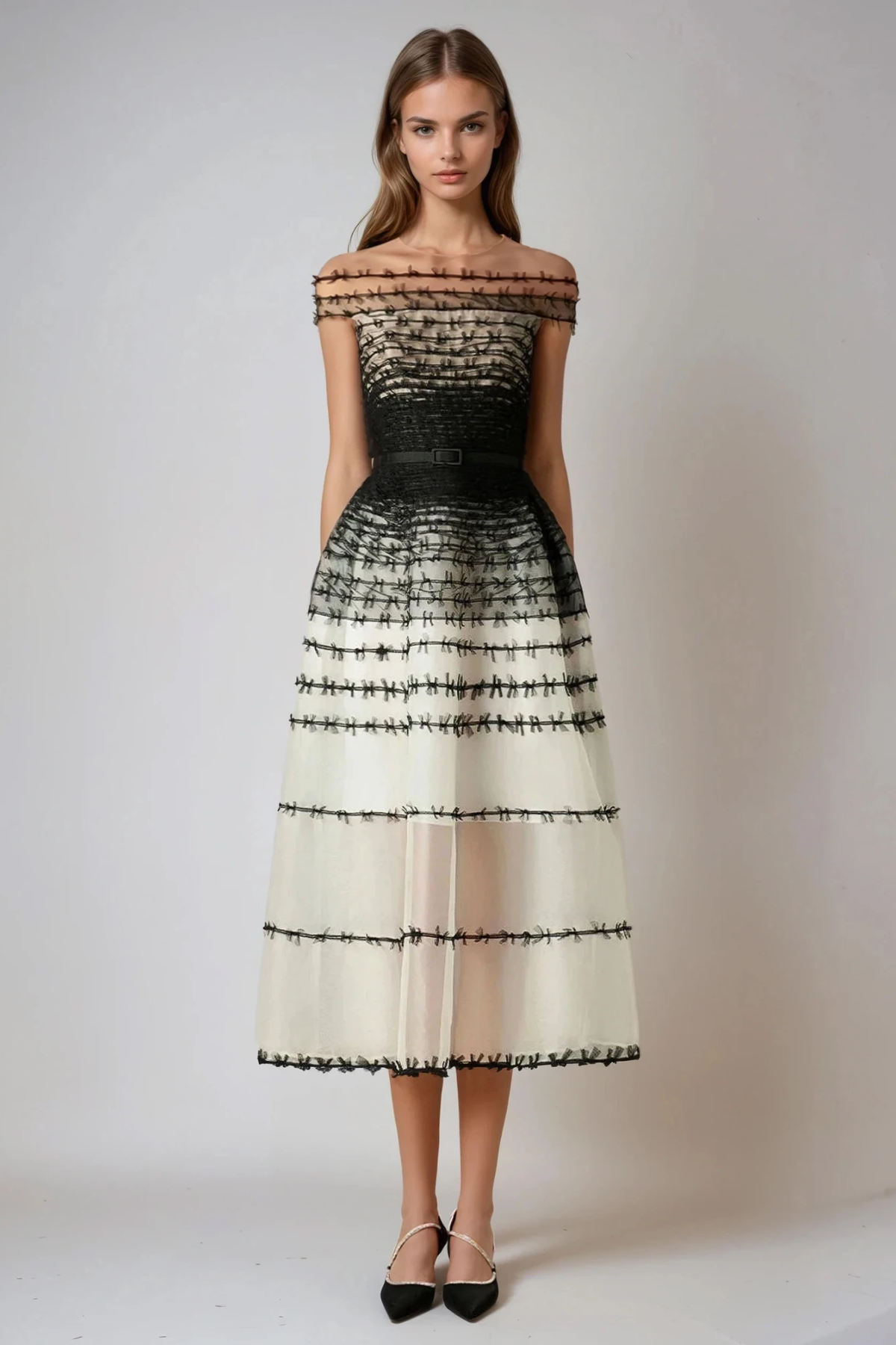 Dirk Off Shoulder Hayley Mesh Midi Dress