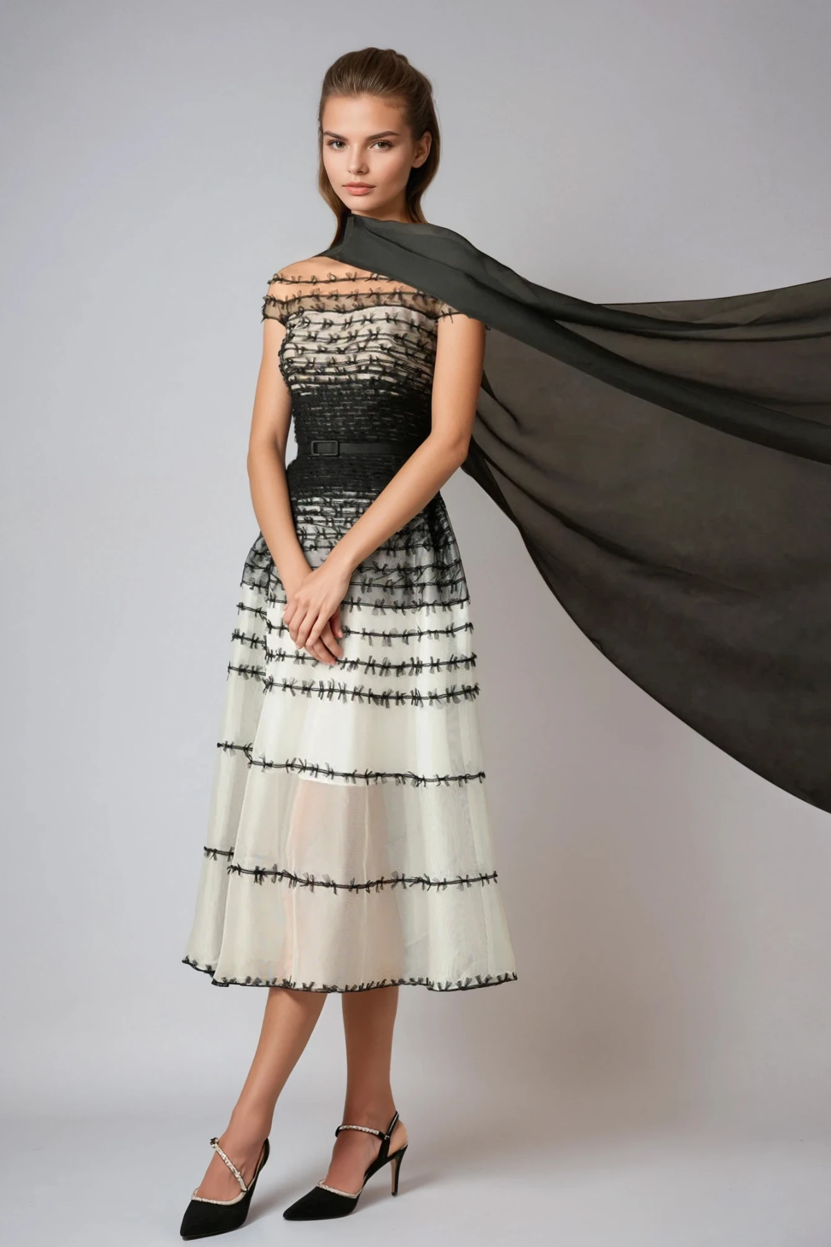 Dirk Off Shoulder Hayley Mesh Midi Dress