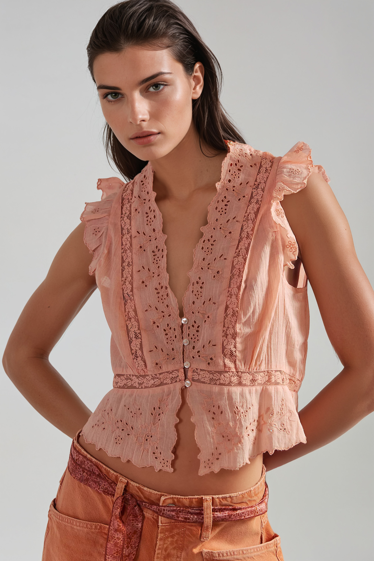 Herminius Plunge Embroidered Top