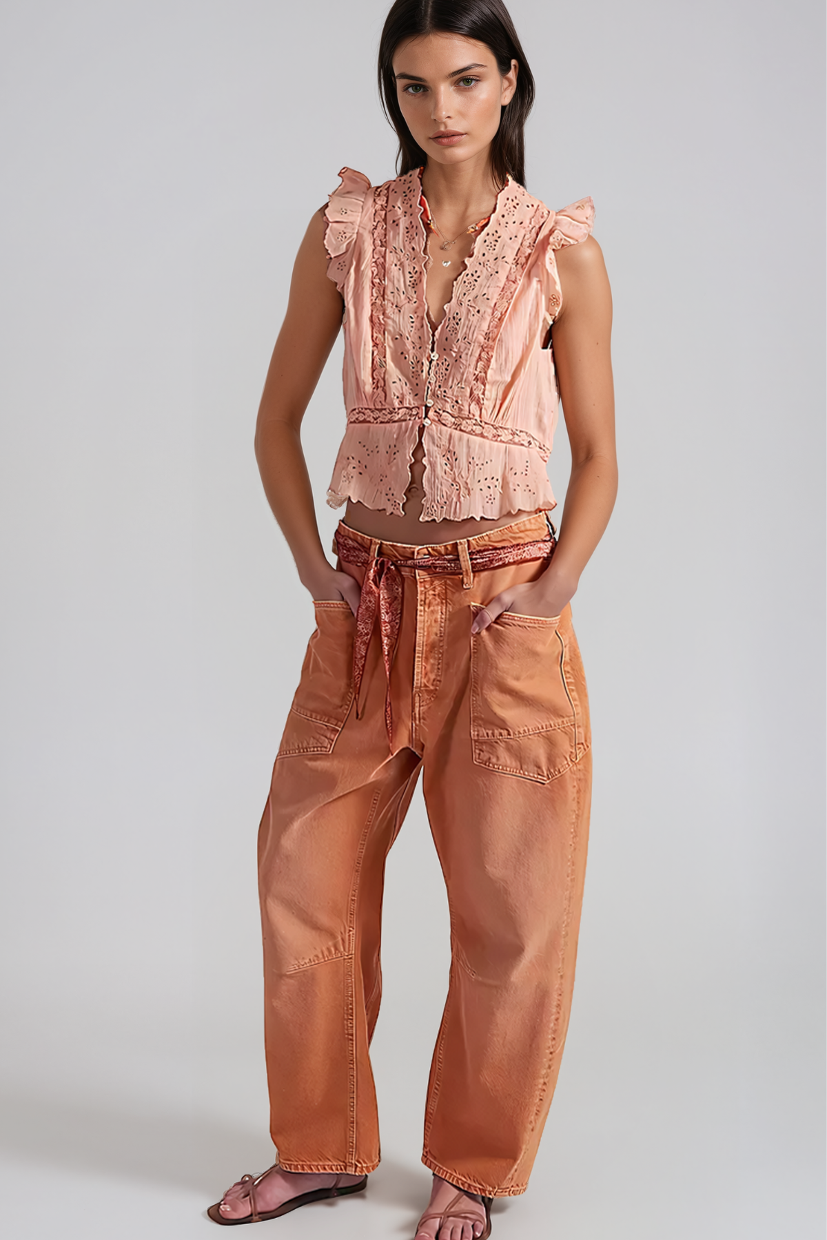 Herminius Plunge Embroidered Top