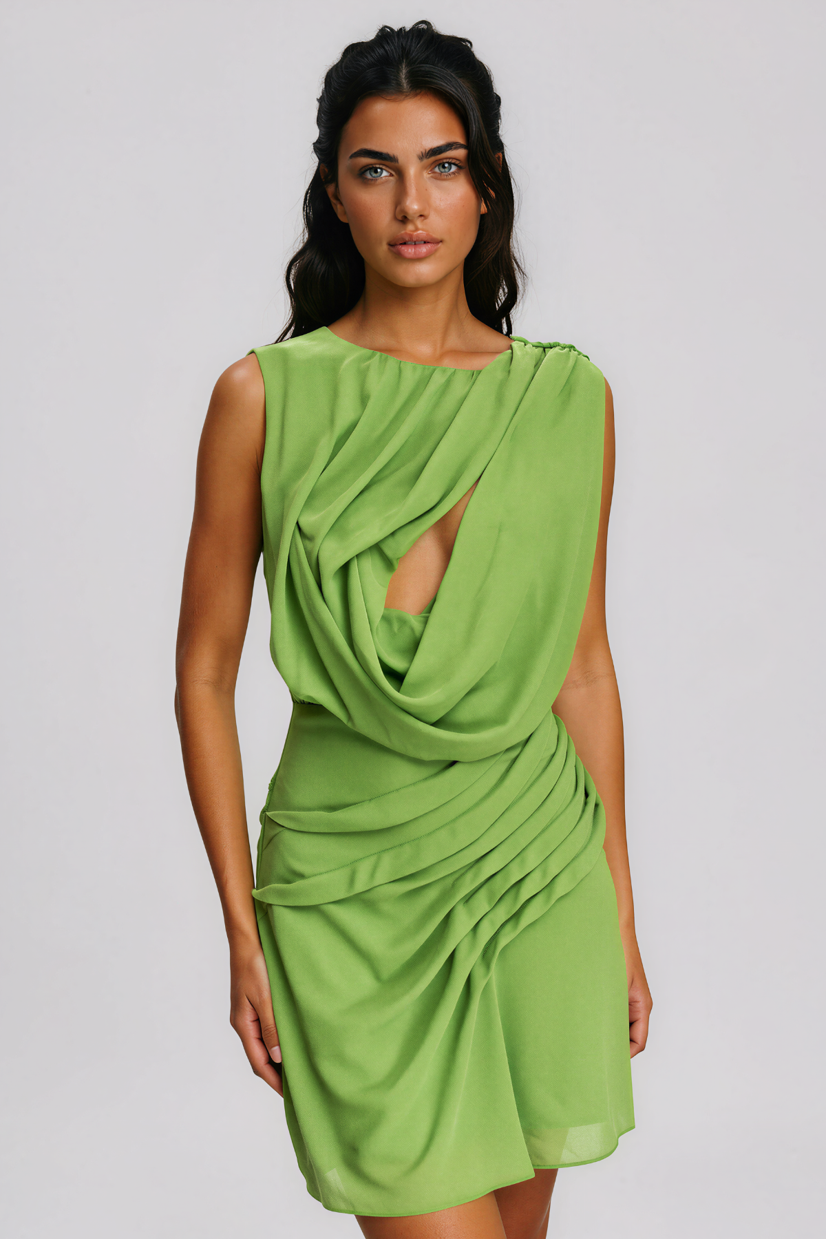 Davion Sleeveless Ruch Cutout Mini Dress