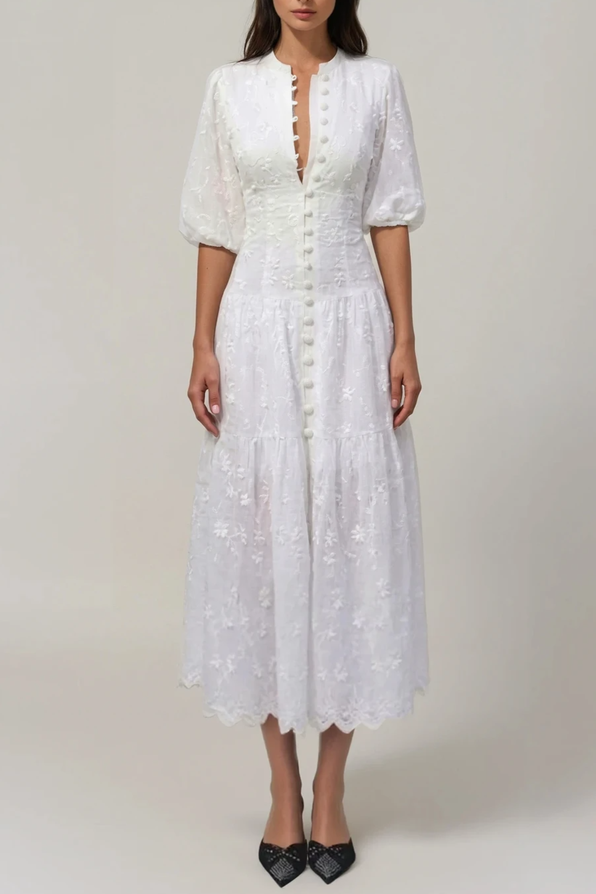 Gitta Flower Embroidered Bottom Midi Dress