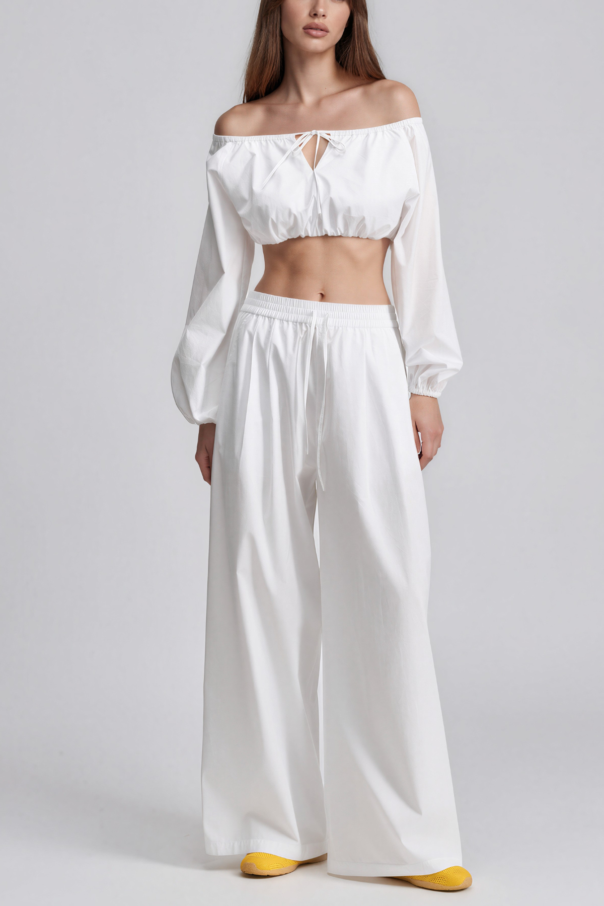 Kahili Off Shoulder Cutout Draped Pants Set