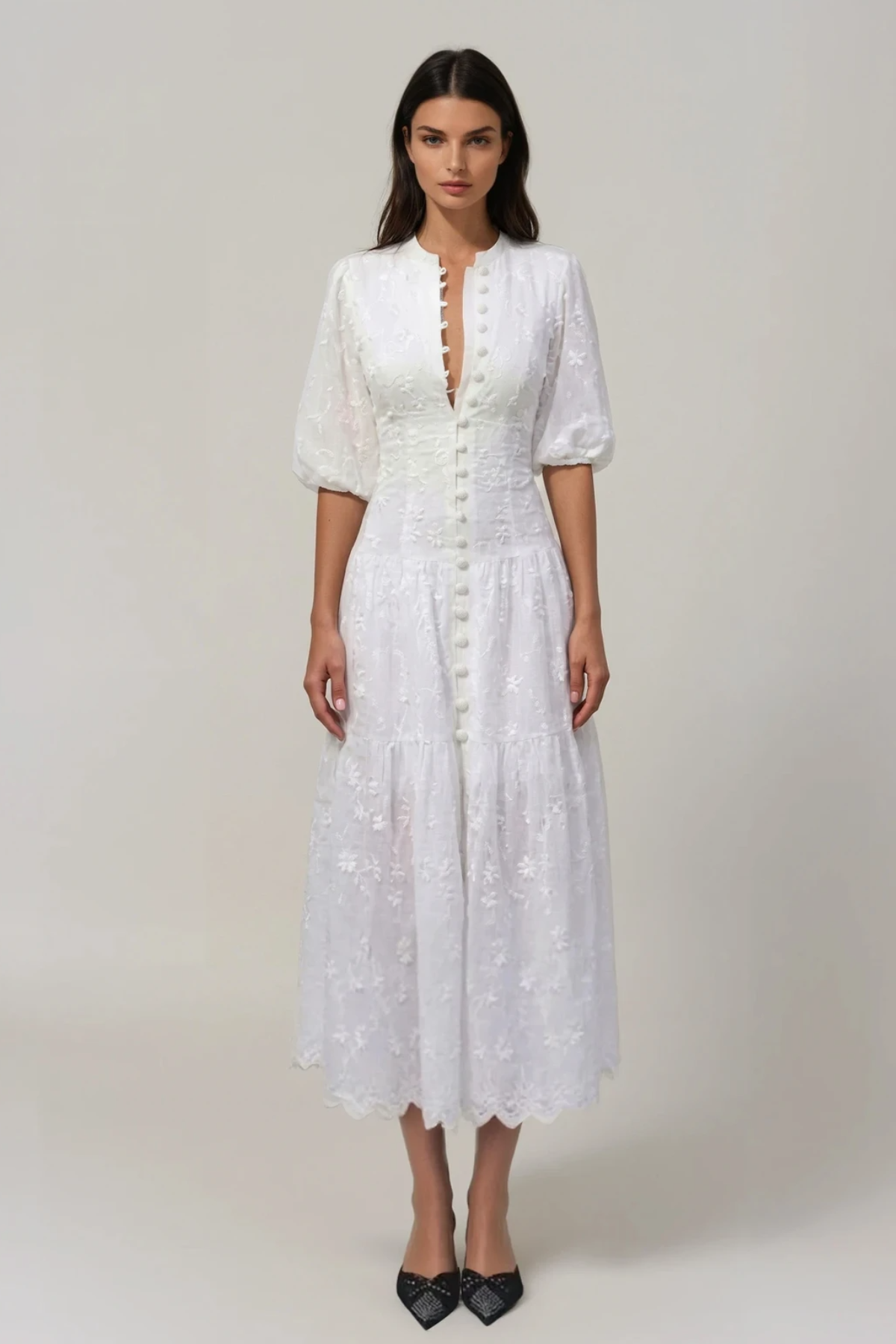 Gitta Flower Embroidered Bottom Midi Dress