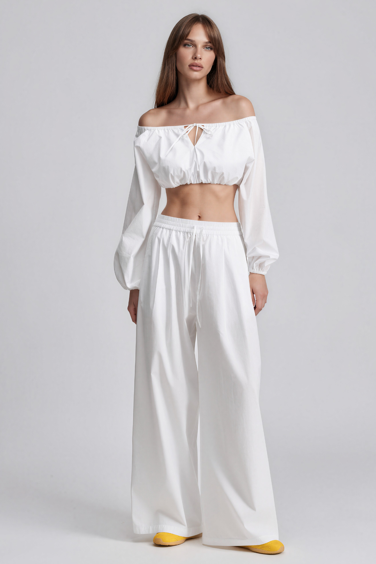 Kahili Off Shoulder Cutout Draped Pants Set