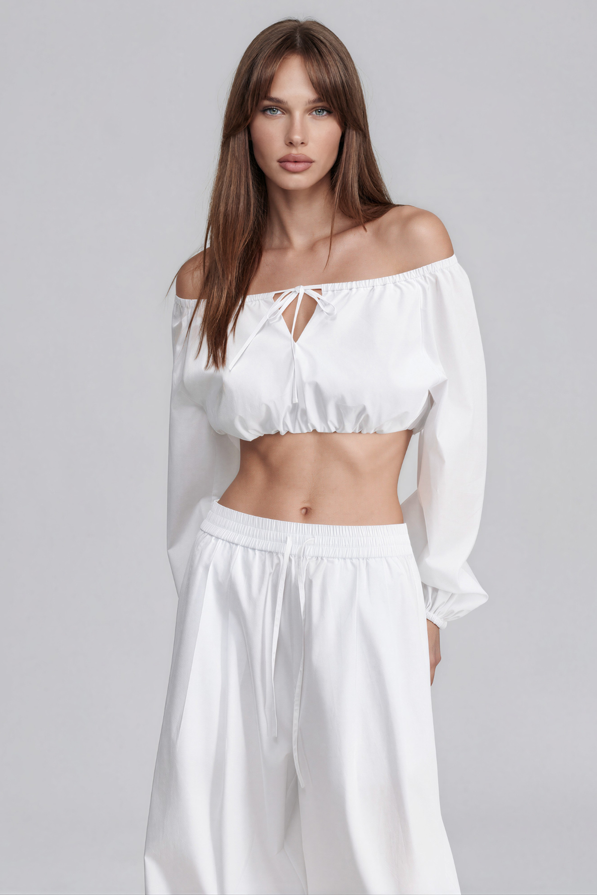Kahili Off Shoulder Cutout Draped Pants Set