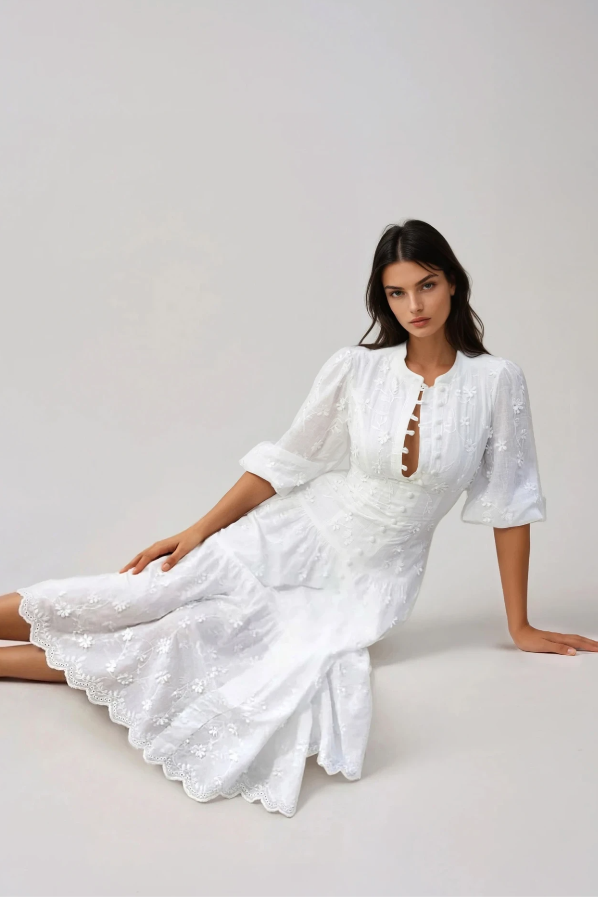 Gitta Flower Embroidered Bottom Midi Dress