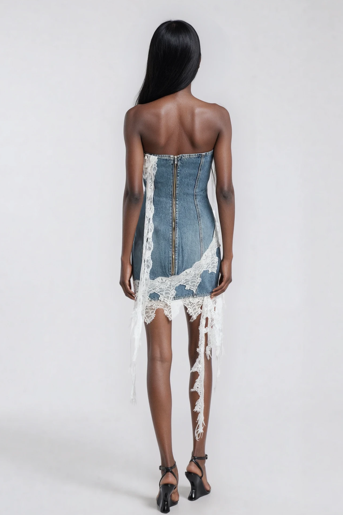 Dorris Lace Deconstruct Denim Mini Dress
