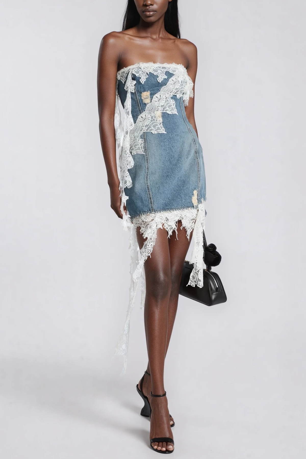 Dorris Lace Deconstruct Denim Mini Dress