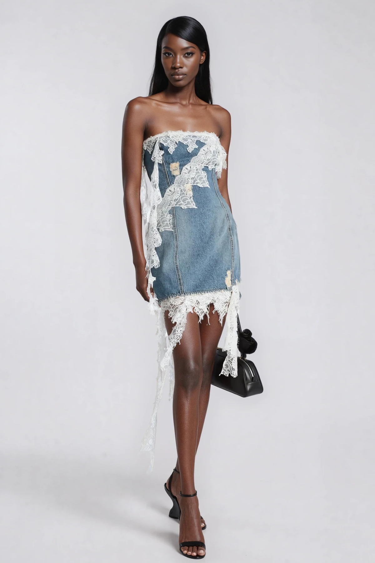 Dorris Lace Deconstruct Denim Mini Dress