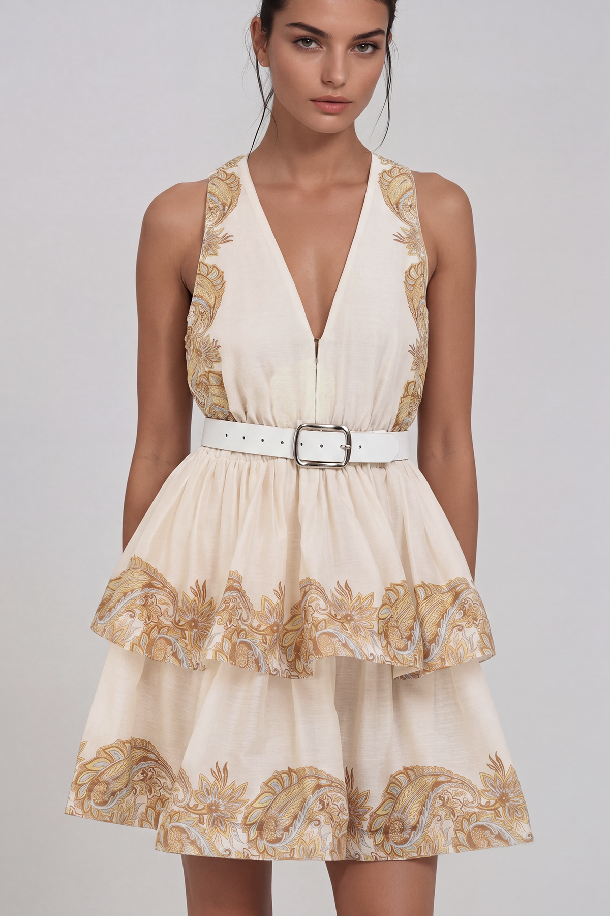 Heorhiy Belt Tiered Mini Dress