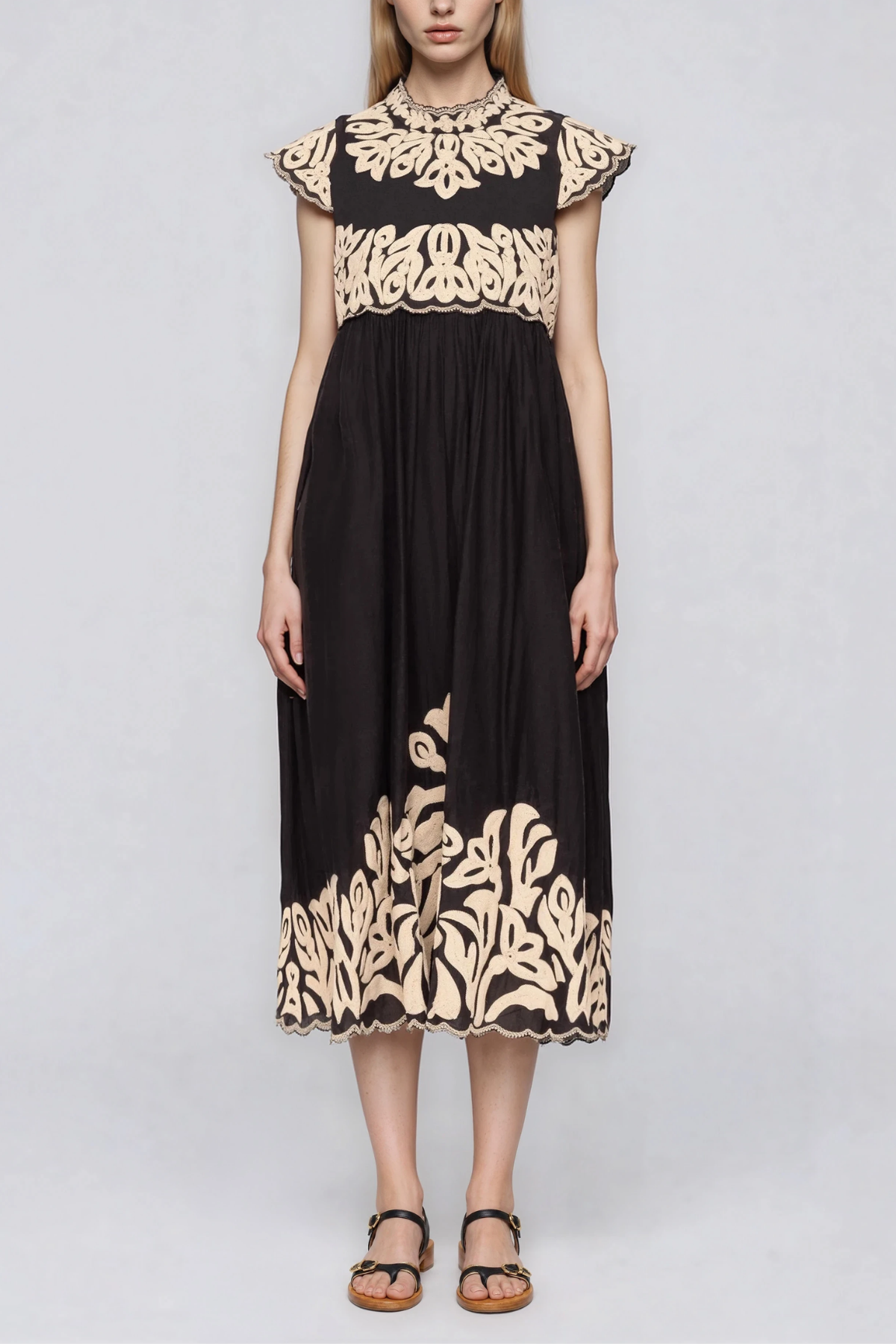 Farzad Embroidered Print Ruch Midi Dress
