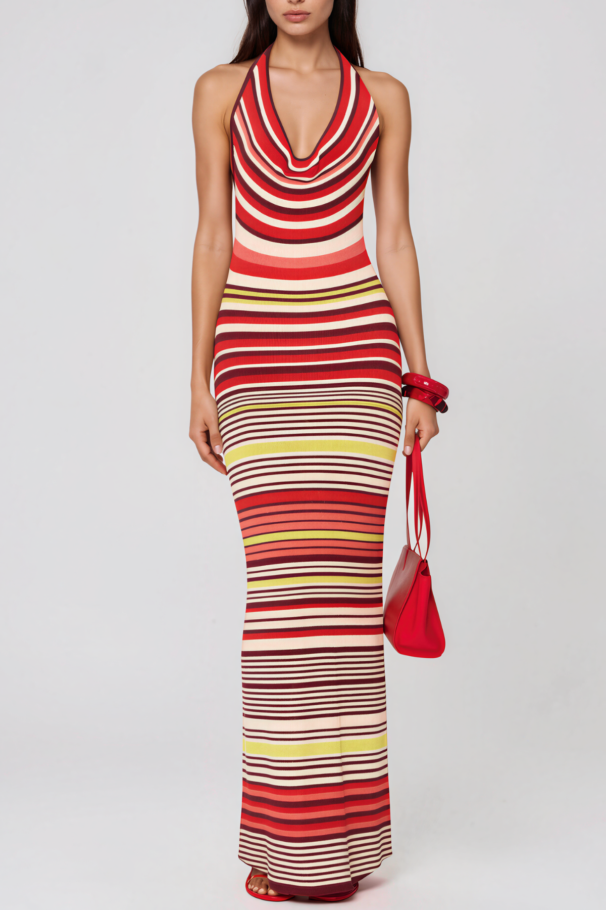 Kalista Halter Neck Stripe Maxi Dress