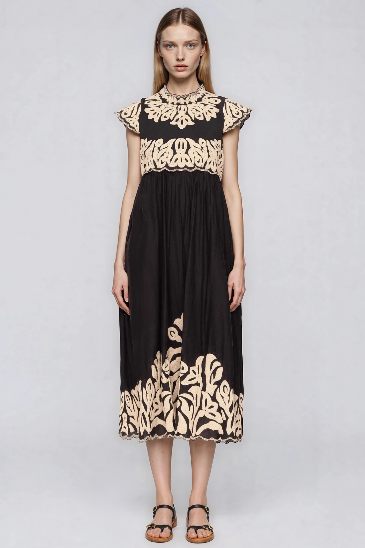 Farzad Embroidered Print Ruch Midi Dress