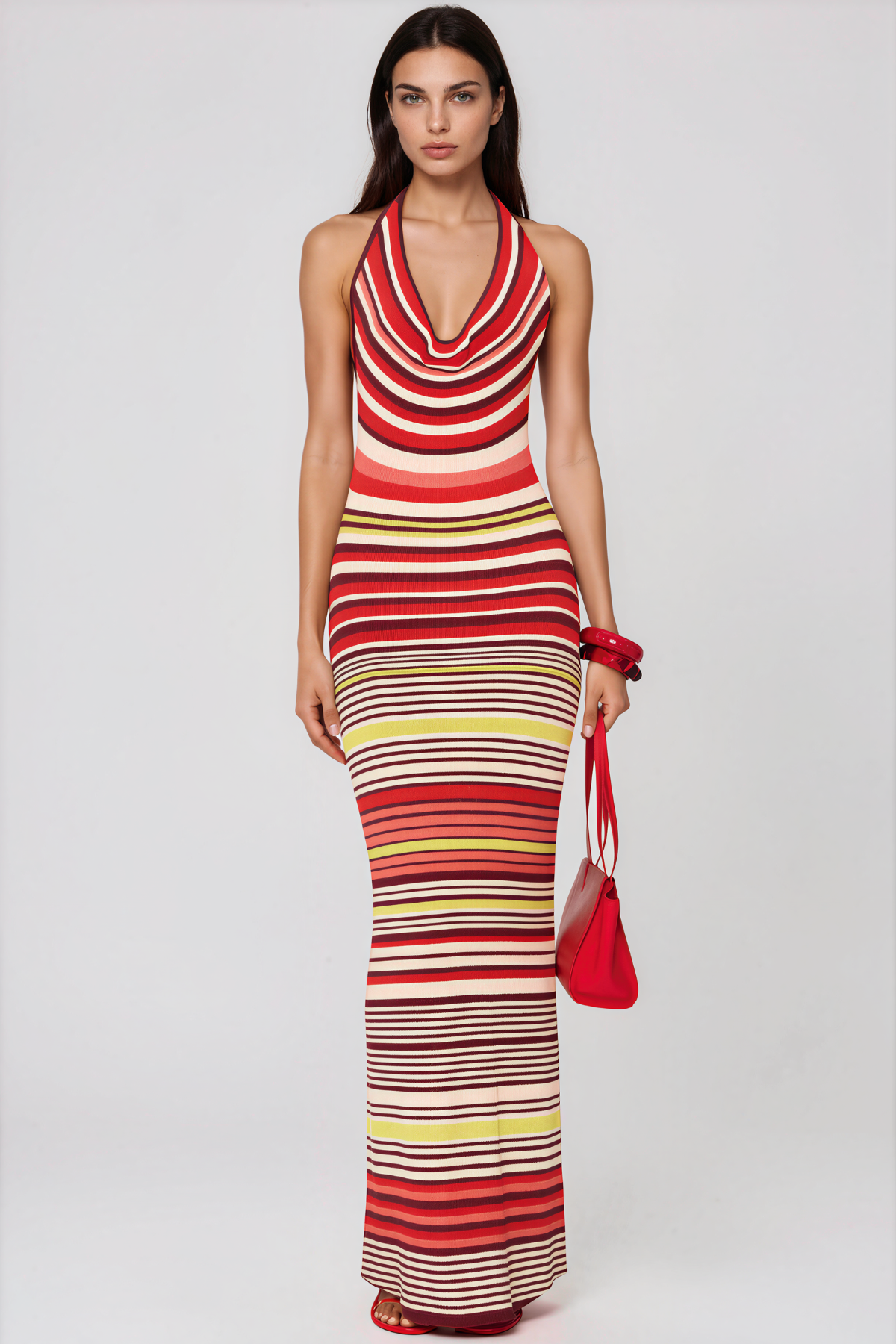 Kalista Halter Neck Stripe Maxi Dress