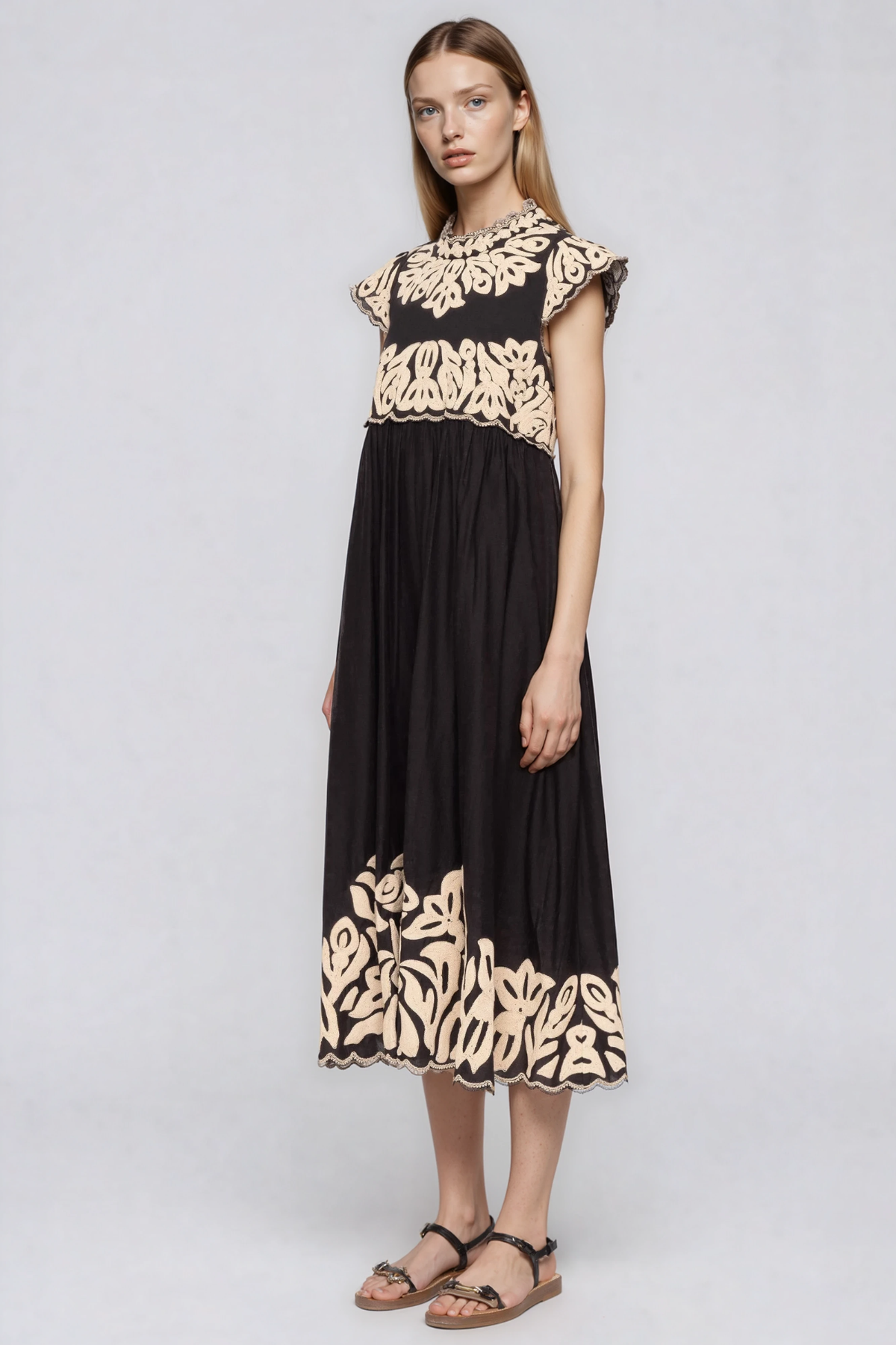 Farzad Embroidered Print Ruch Midi Dress